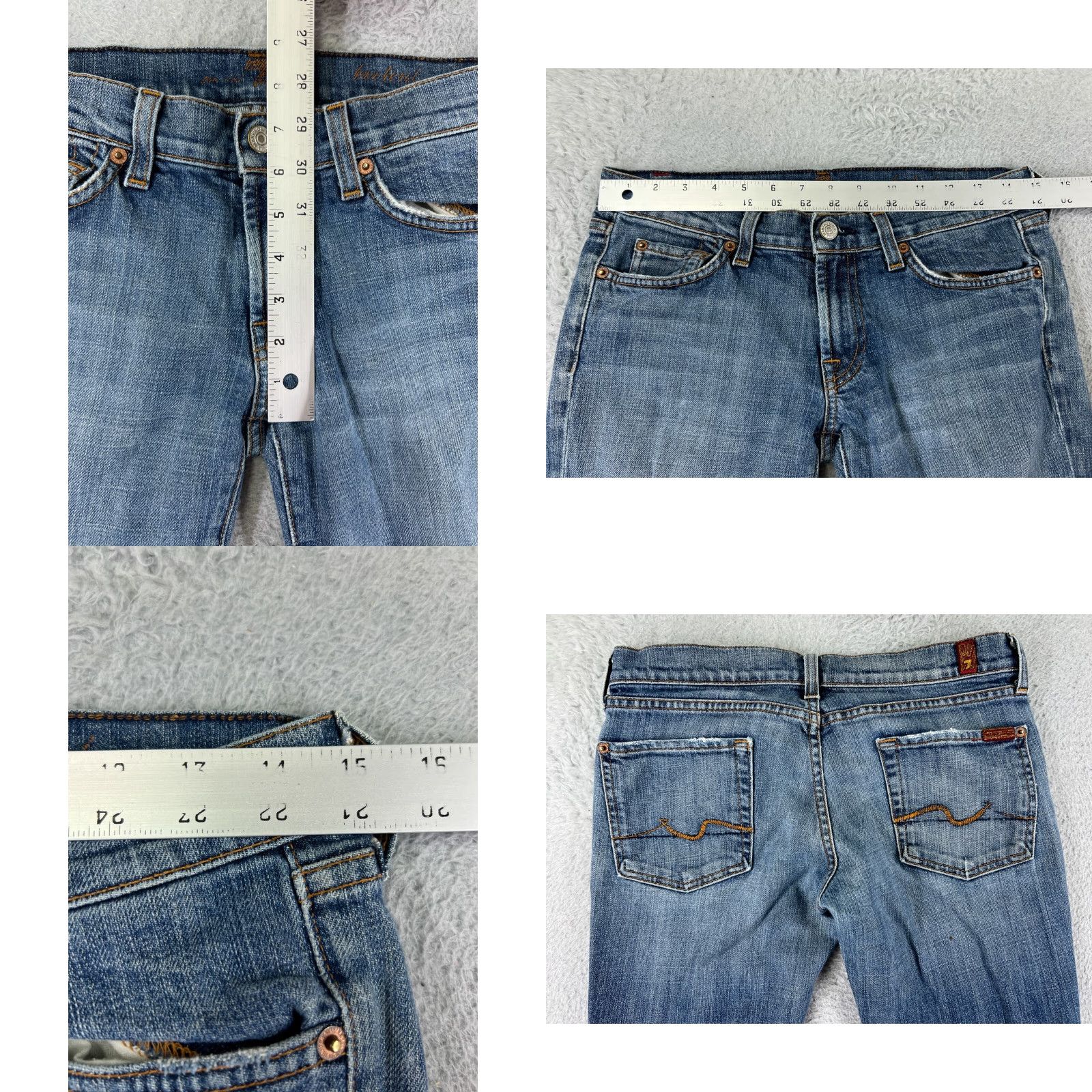 7 For All Mankind 7 For All Mankind Jeans Women 28 Blue Denim Bootcut Raw Hem Distressed Cotton Size 28" / US 6 / IT 42 - 9 Thumbnail
