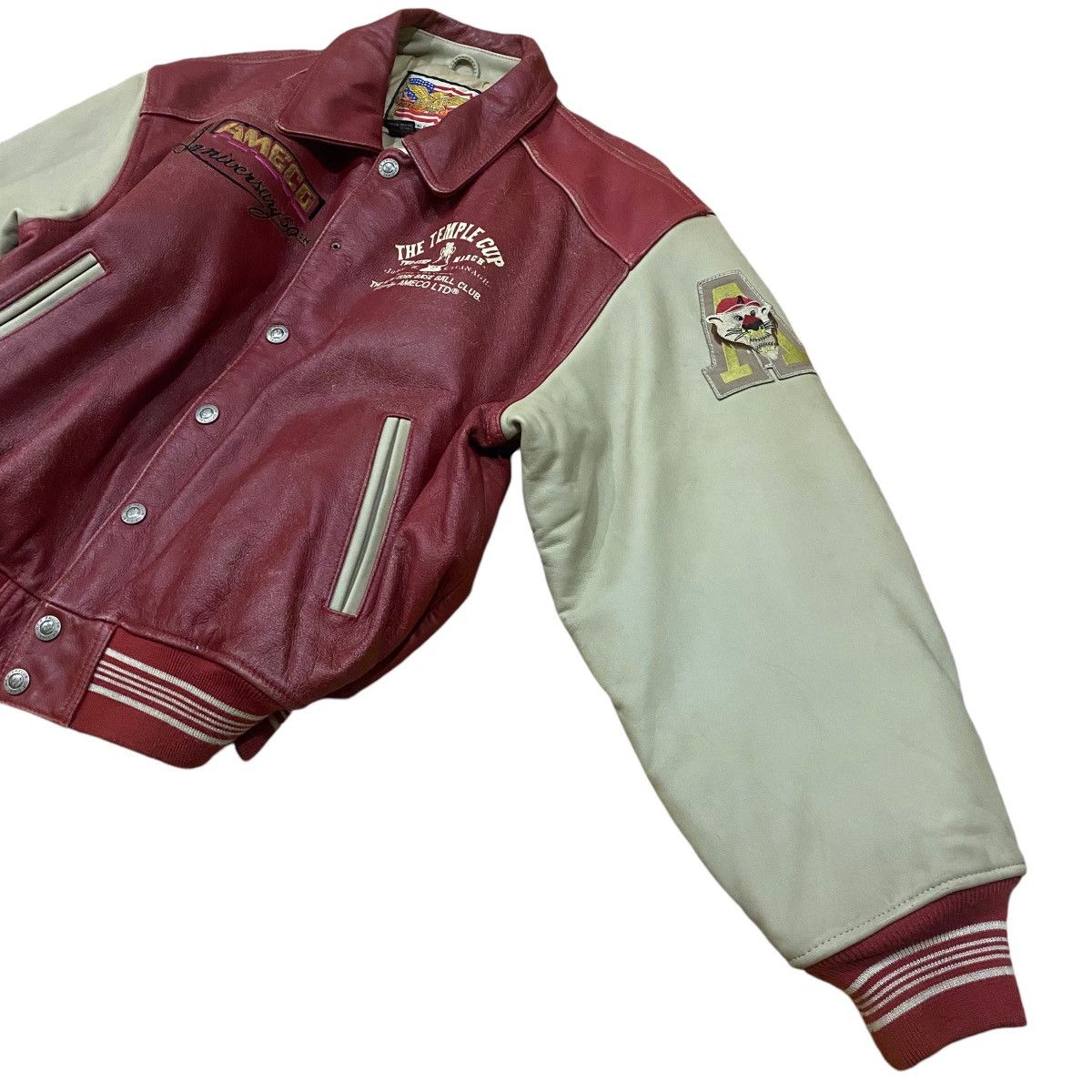 Vintage ☀️Ameco Classic varsity leather jacket Size US L / EU 52-54 / 3 - 4 Thumbnail
