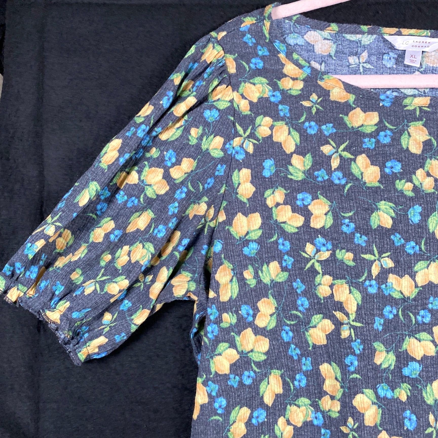 Lauren Conrad LC Lauren Conrad Womens Shirt Multi Lemon Short Sleeve Stretch XL Crew Neck T-Shirt Casual Workwear Size XL / US 12-14 / IT 48-50 - 4 Thumbnail