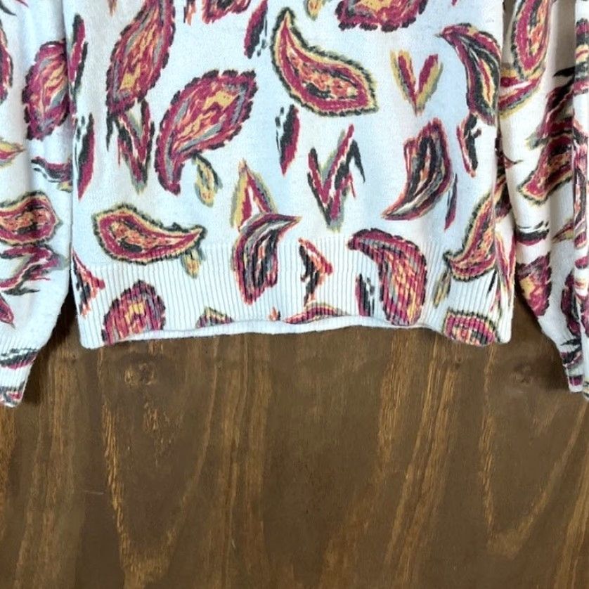 Loft LOFT Womens Sweater White Multi Paisley Raglan V Neck Long Sleeve Pullover Large Size L / US 10 / IT 46 - 3 Thumbnail