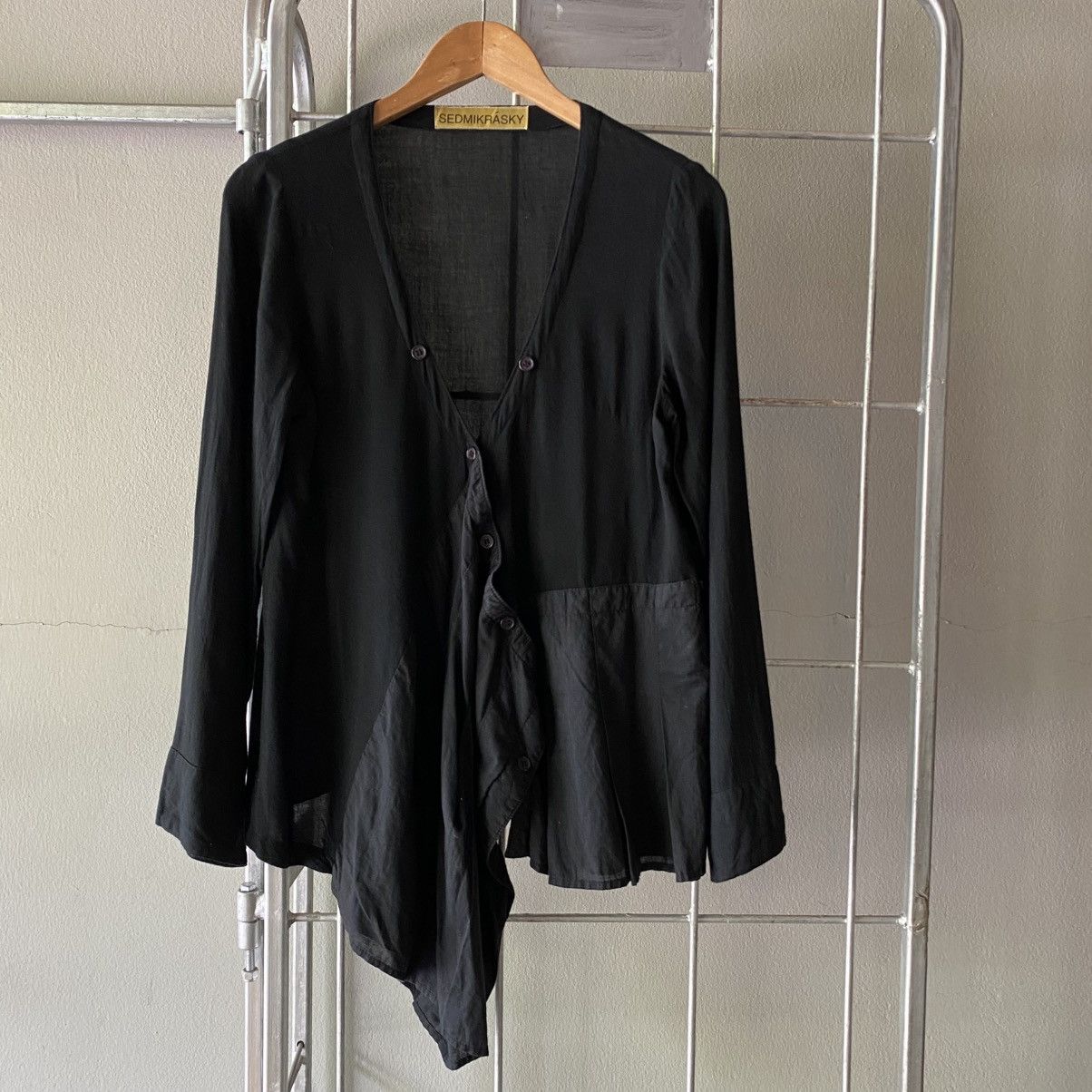 Designer × Japanese Brand SEDMIKRASKY Black Draped Asymmetric Blouse Size L / US 10 / IT 46 - 1 Thumbnail