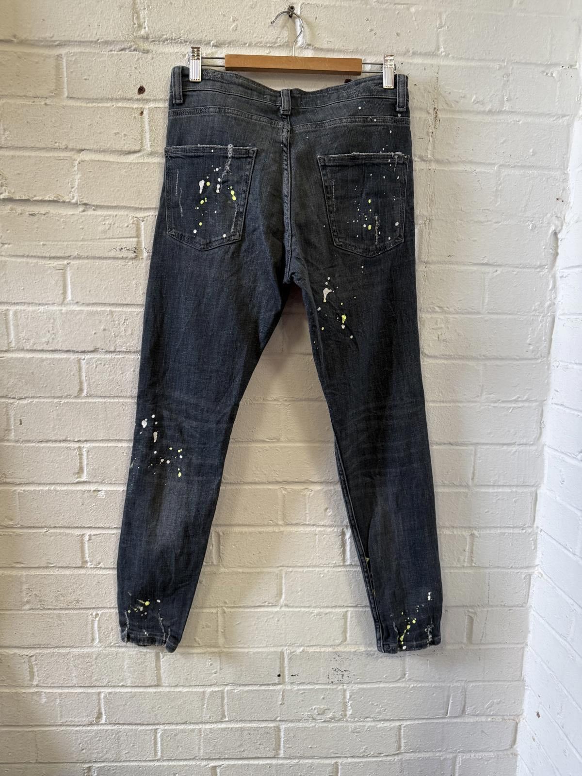Zara Zara Black Distressed Ripped Jeans with Paint Splatter Size US 33 - 2 Thumbnail