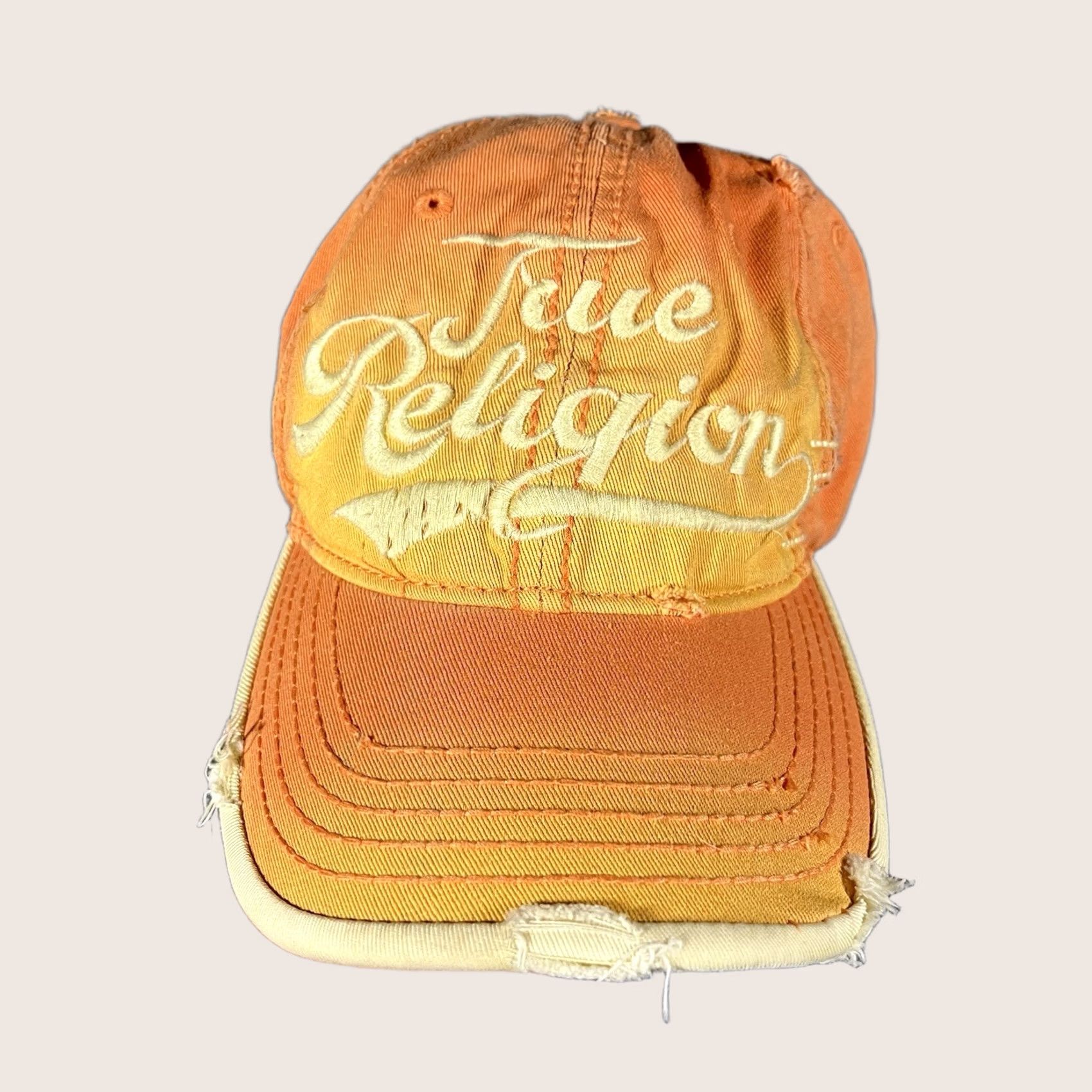 True Religion VINTAGE True Religion Trucker Baseball Cap Hat Orange Distressed Strapback Logo Y2K Unisex Adults Size ONE SIZE - 1 Thumbnail