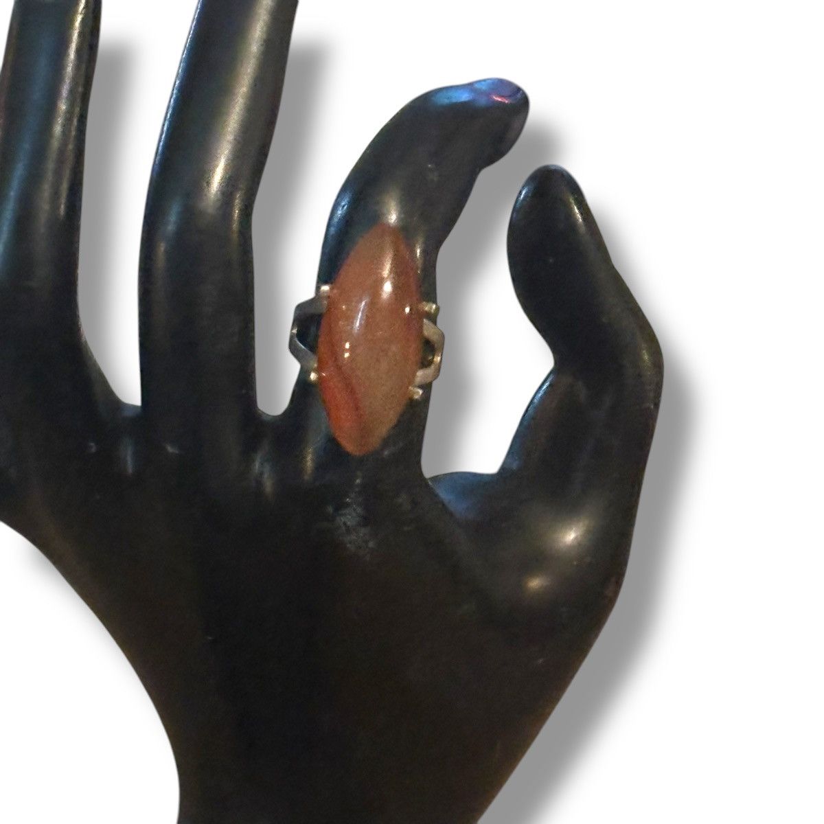 Vintage Vintage silver tone brown agate marquise ring Size ONE SIZE - 3 Thumbnail