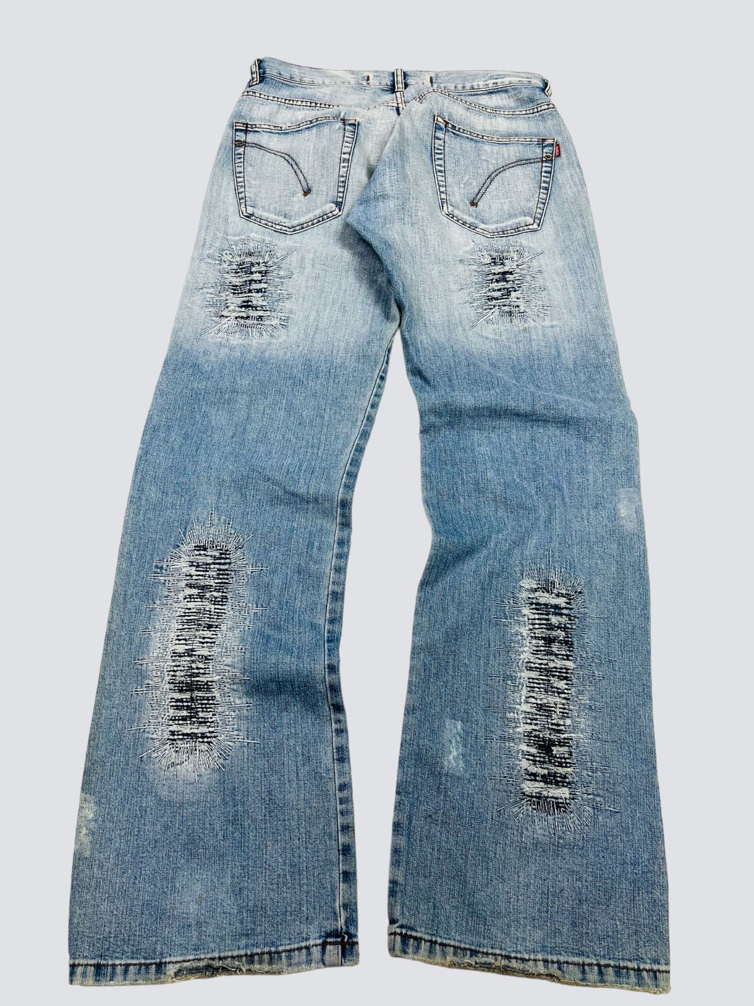 Other 1990s BAGGY DISTRESSED REPAIRED FADED DENIM PANTS - № 3003 Size US 34 / EU 50 - 3 Thumbnail