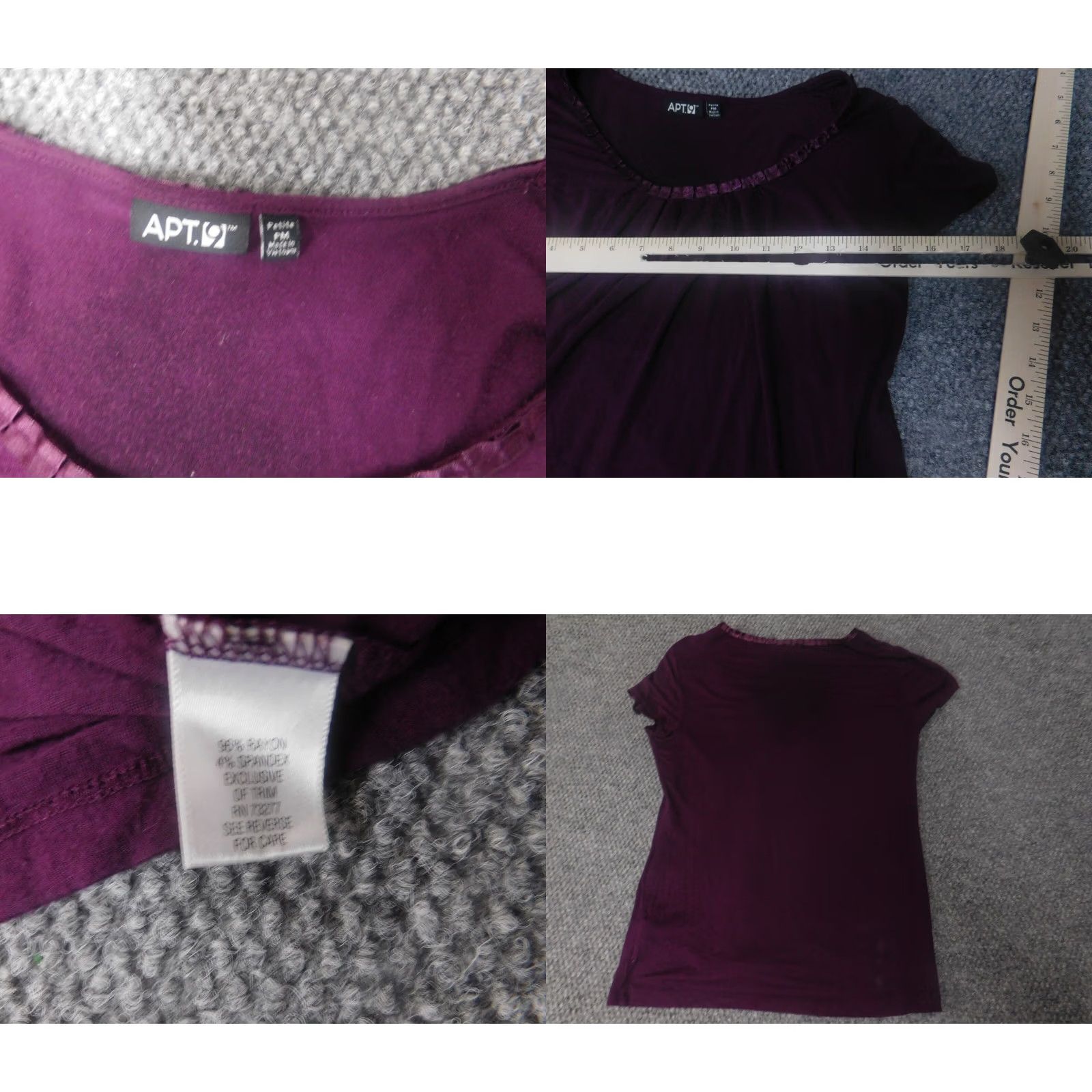 Apt. 9 Apt 9 Blouse Shirt Womens PM Petite Purple V-Neck Short Sleeve Pullover Stretch Polyester Rayon Button Casual Size M / US 6-8 / IT 42-44 - 8 Thumbnail