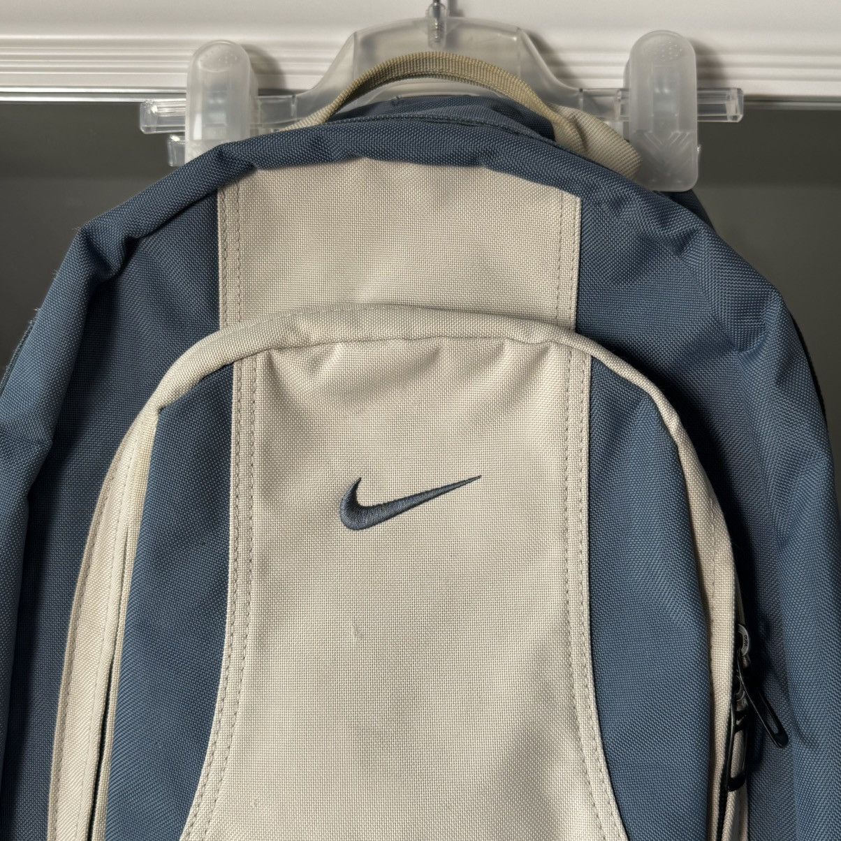 Nike × Vintage Vintage Nike Y2K Blue Backpack Beige 00s Center Logo Swoosh Size ONE SIZE - 2 Thumbnail