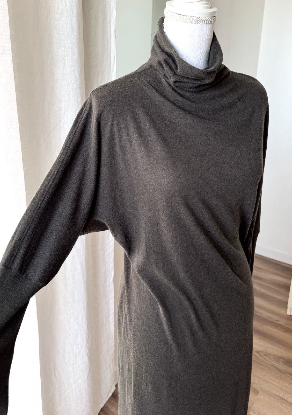 Rick Owens Rick Owens asymmetric column midi dress knitted khaki-gray Size S / US 4 / IT 40 - 8 Thumbnail
