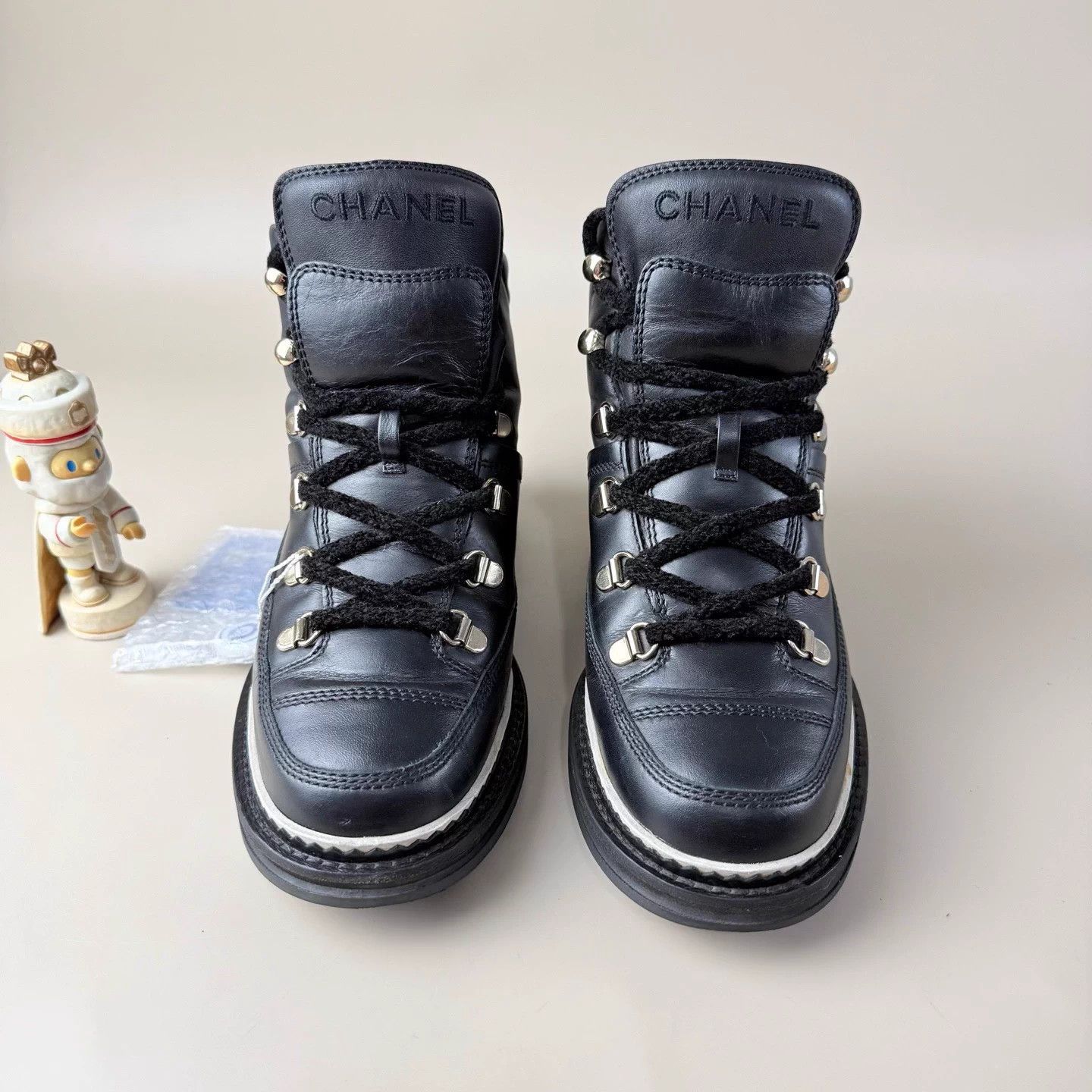 Chanel Chanel black gold logo laced short boots size 36.5 95 new Size US 5.5 / IT 35.5 - 2 Thumbnail