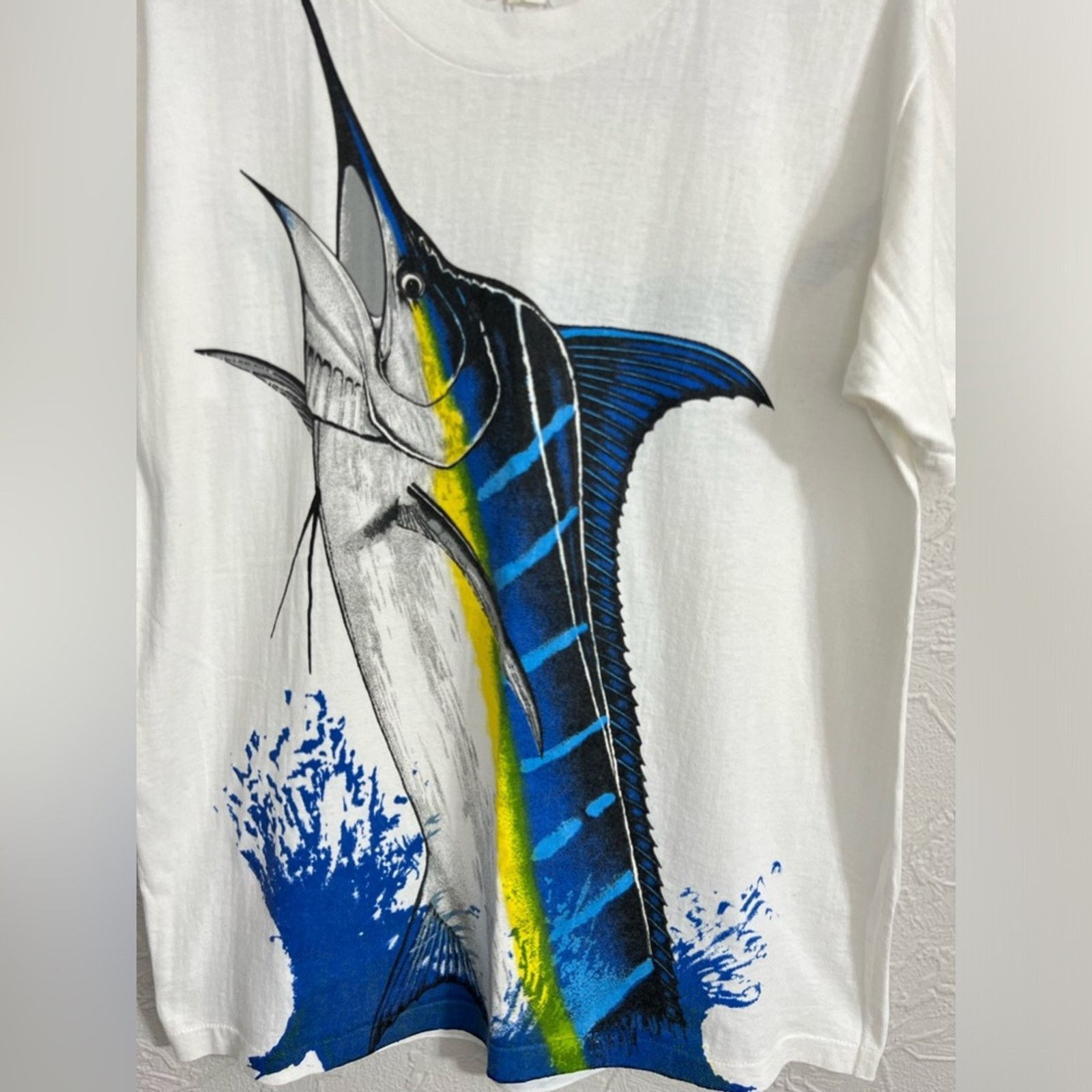 Vintage Vtg 90s COSTA RICA AOP Single Stitch MARLIN FISHING TEE RARE Size US M / EU 48-50 / 2 - 3 Thumbnail