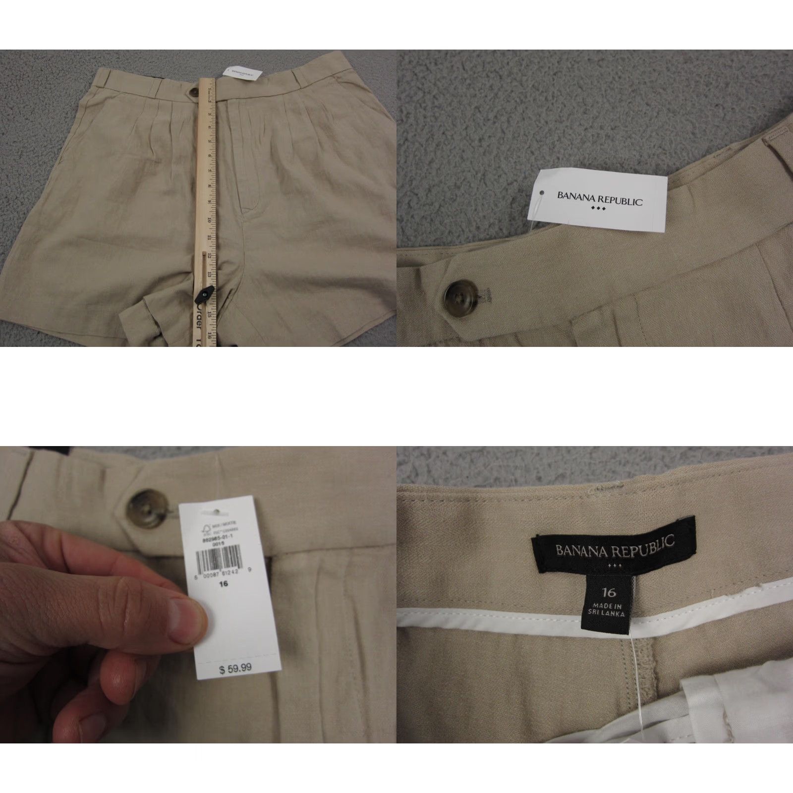 Banana Republic VINTAGE Banana Republic Shorts Womens 16 Beige Linen High Rise Pleated Khaki Chino Casual Summer Girls Womens Size 38" / US 16 / IT 52 - 8 Thumbnail
