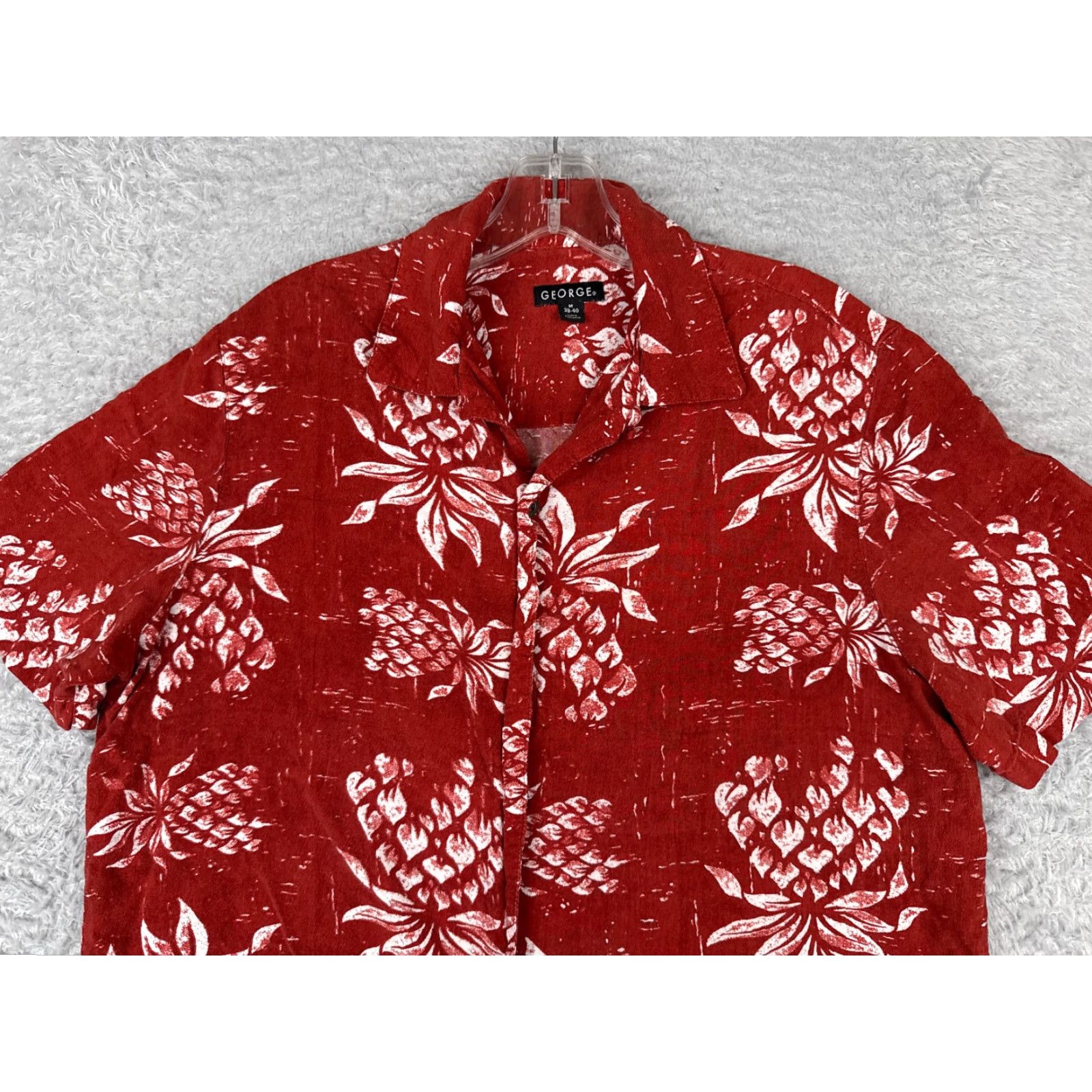 George George Shirt Adult M Red White Floral Button Up Hawaiian Rayon Size US M / EU 48-50 / 2 - 4 Thumbnail