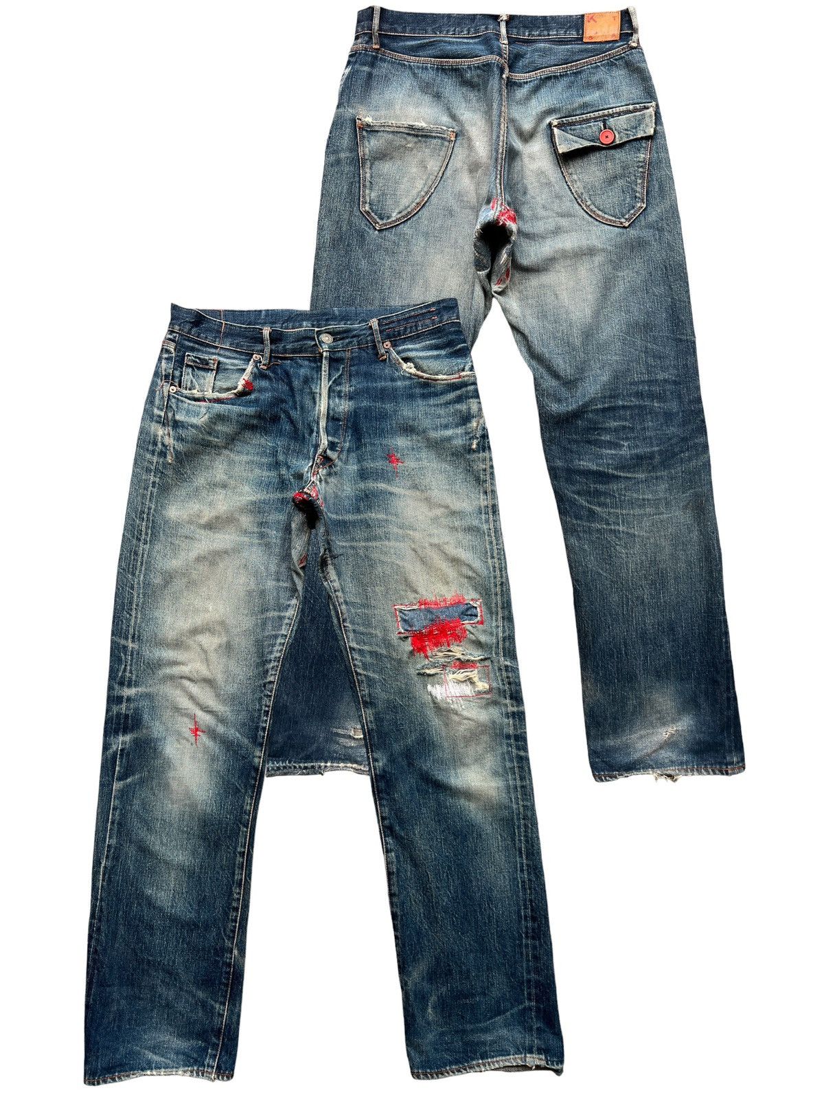 Vintage Hiroshi Kato Selvedge Distressed Sashiko Denim Jeans 32x32 Size US 32 / EU 48 - 1 Thumbnail
