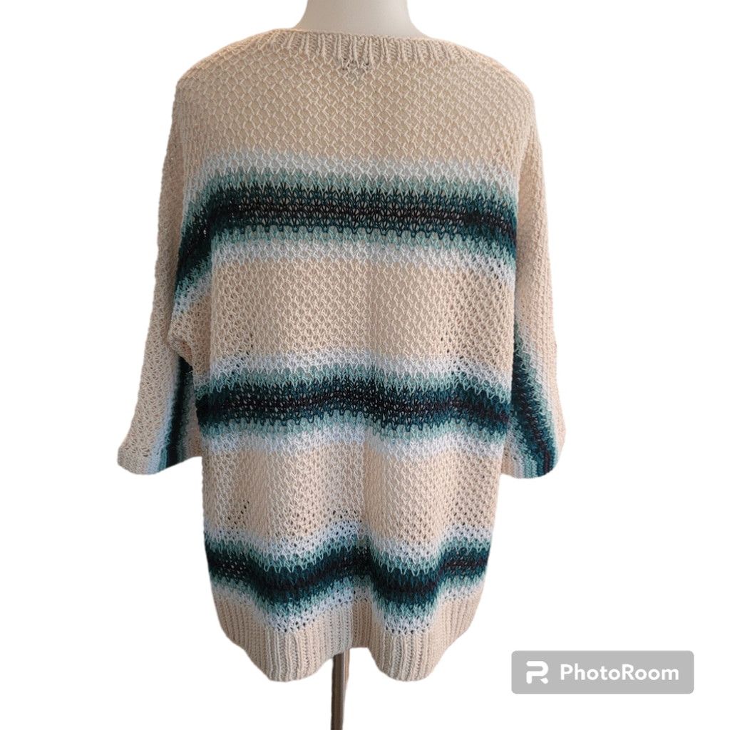 J. Jill Women's J. Jill Cream and Blue Striped Sweater Size L Size L / US 10 / IT 46 - 3 Thumbnail