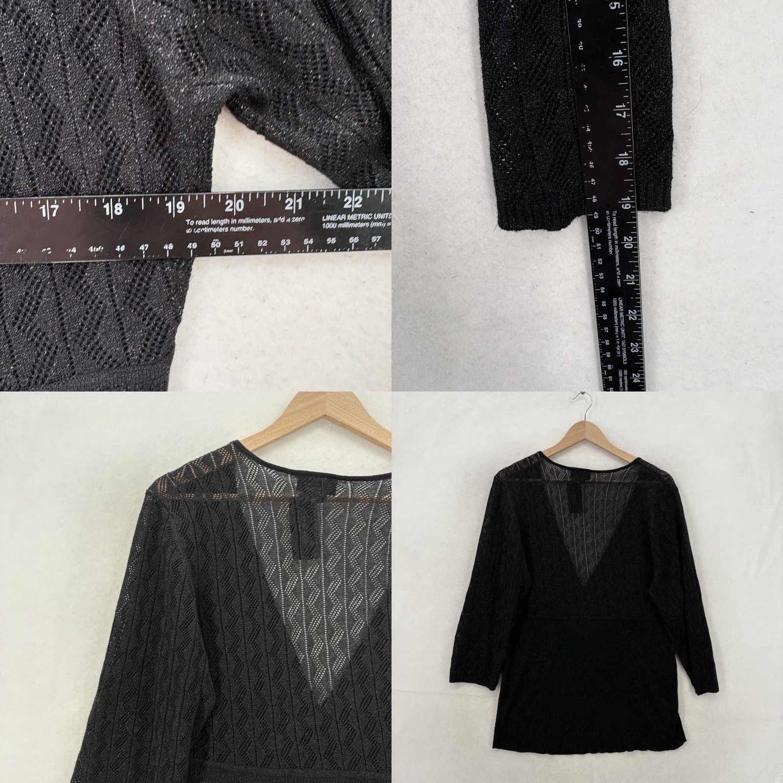 Vintage Lane Bryant Sweater Womens 18/20 Black Metallic Wrap 3/4 Sleeve Open Knit NWT Size XXL / US 16-18 / IT 52-54 - 8 Thumbnail