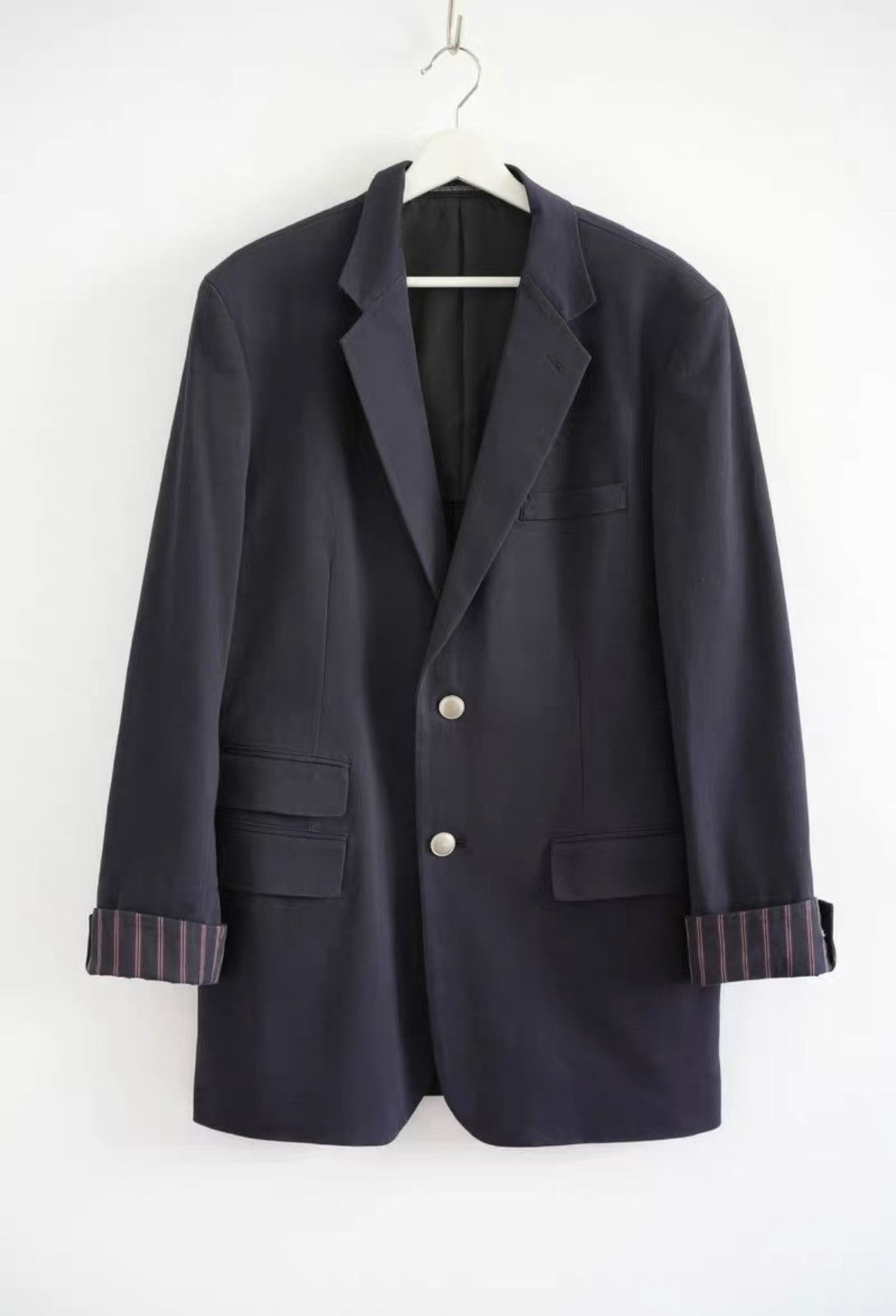 Yohji Yamamoto Yohji Yamamoto 12SS Silver Button Striped Sleeve Blazer K4 Size US XL / EU 56 / 4 - 1 Thumbnail
