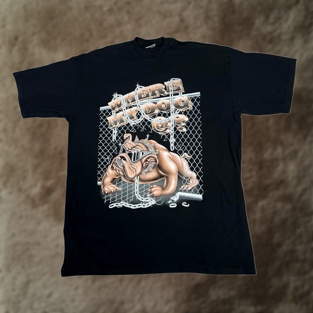 Vintage PRO Bulldog "Where My Dog ?" T-Shirt Mens 4XLT Black Streetwear Short Sleeve Crew Neck Graphic Print Vintage 90s Fashion Mens Big & Tall Size US XXL / EU 58 / 5 - 1 Thumbnail