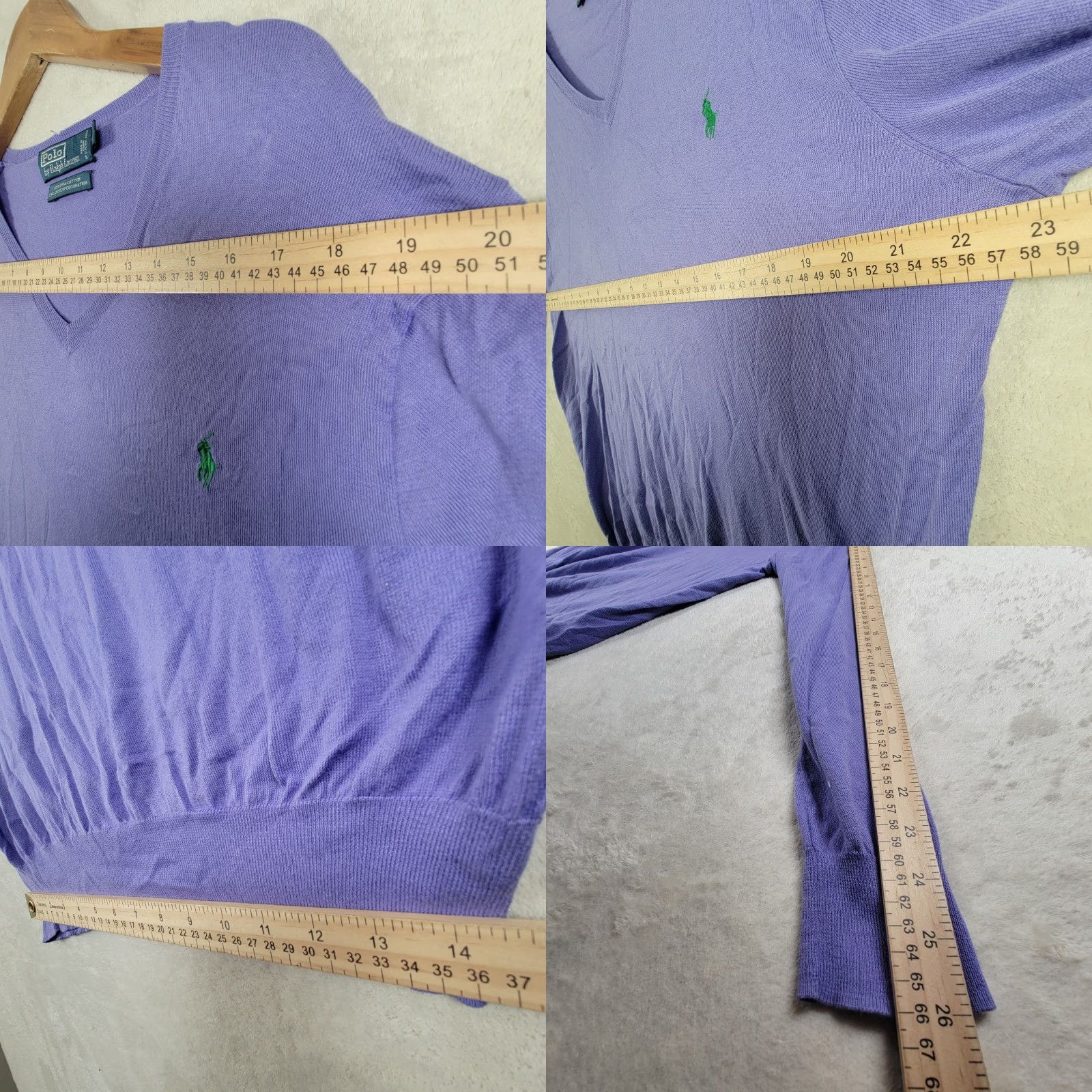 Ralph Lauren V-Neck Polo Ralph Lauren Mens Sweater L Purple Green Logo 100% Pima Cotton, Pullover, Regular Fit, Long Sleeve, Machine Washable Size US L / EU 52-54 / 3 - 8 Thumbnail