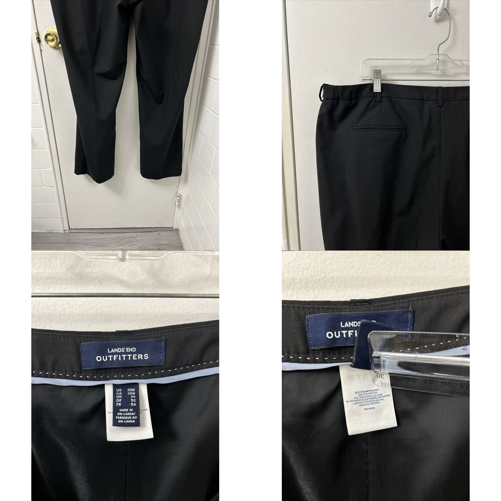 Vintage Lands' End Outfitters Dress Pants Womens 42x31 Black Wool Blend Flat Front Tapered Pockets Lined Stretch Classic Size 20W 42 in Waist Regular XS? Size 28" / US 6 / IT 42 - 8 Thumbnail