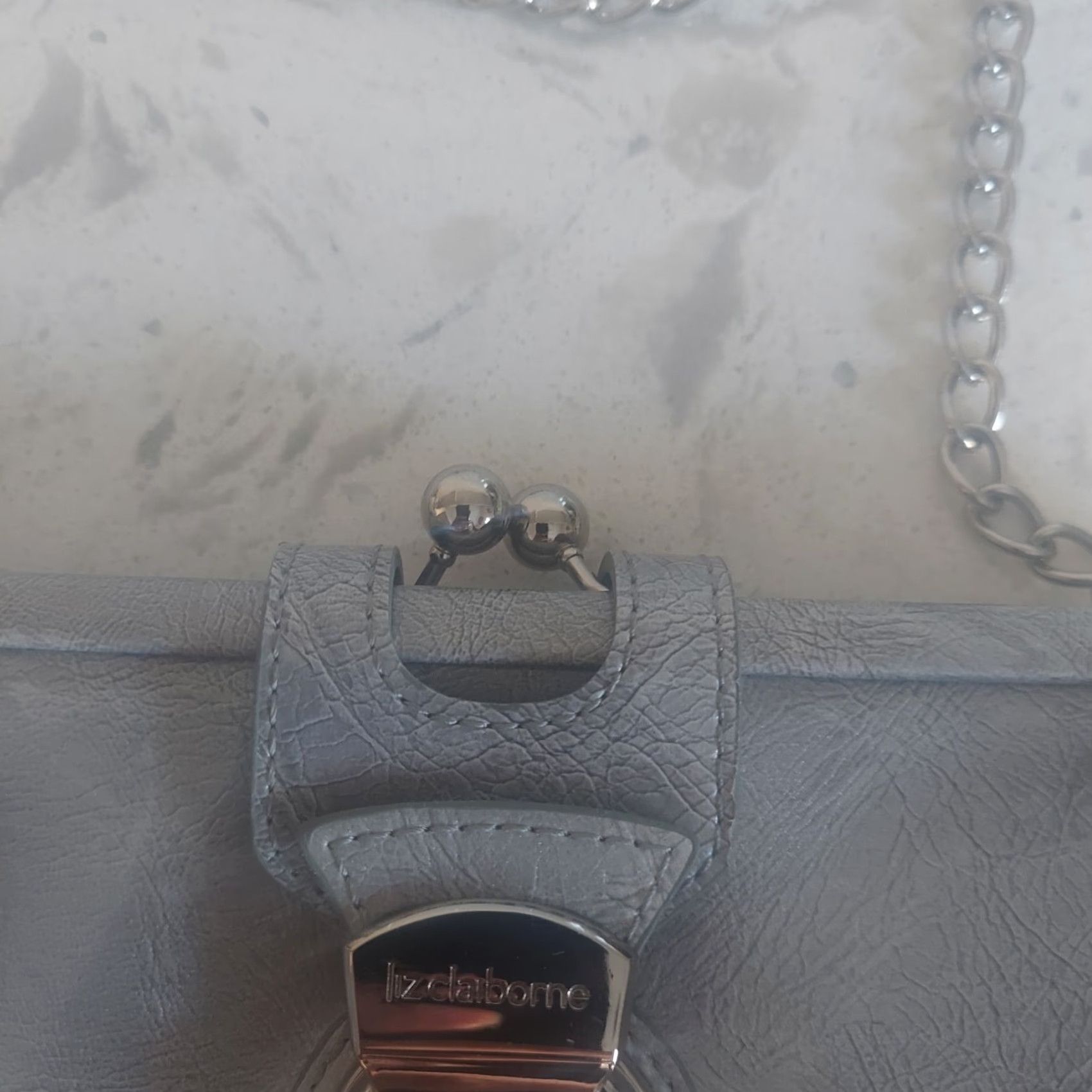 Liz Claiborne Lia Claiborne Women's Purse Silver Grey Patent Leather Snap Closure Chain Handle Small Bag Size ONE SIZE - 7 Thumbnail