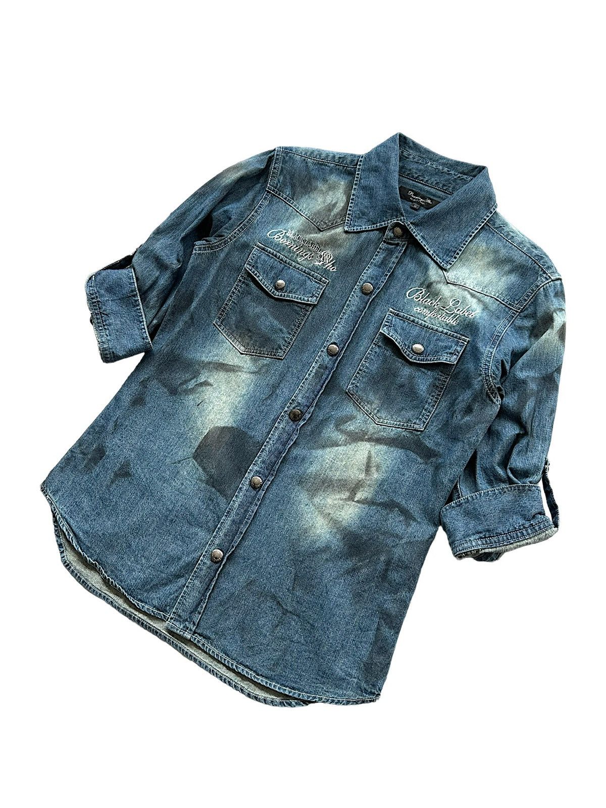 BERNINGS SHO 00's Berning Sho Black Label dirty mud max denim shirt Size US M / EU 48-50 / 2 - 5 Thumbnail