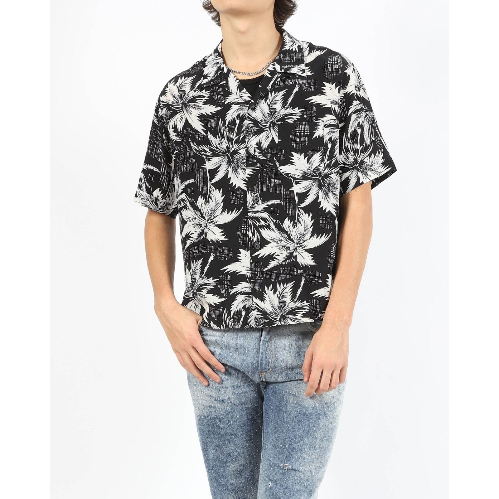 Saint Laurent Paris SS14 Shortsleeve Shirt in Black & White Floral Printed Silk Size US L / EU 52-54 / 3 - 1 Thumbnail