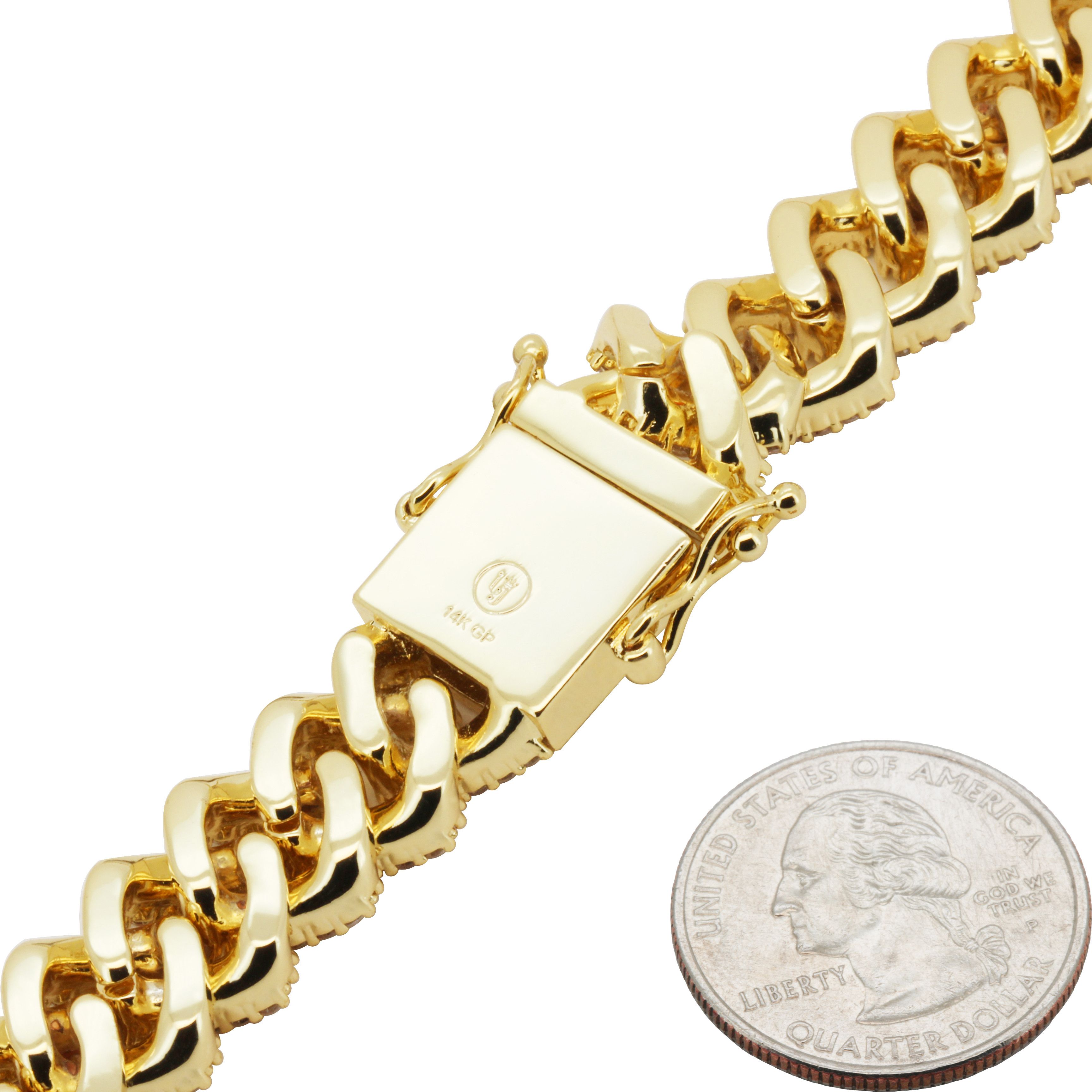 Other 14k Yellow Gold Plated AAA CZ 14mm Cuban Chain Necklace 24” Size ONE SIZE - 4 Thumbnail