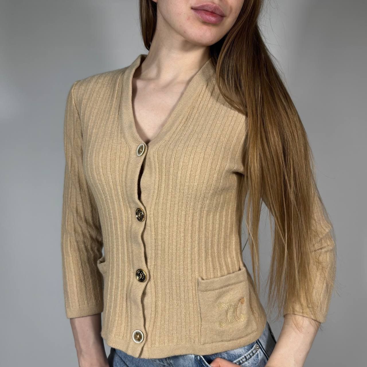 Celine Vintage 90s CELINE Paris Wool Cardigan Luxury Retro Style Size XS / US 0-2 / IT 36-38 - 1 Thumbnail