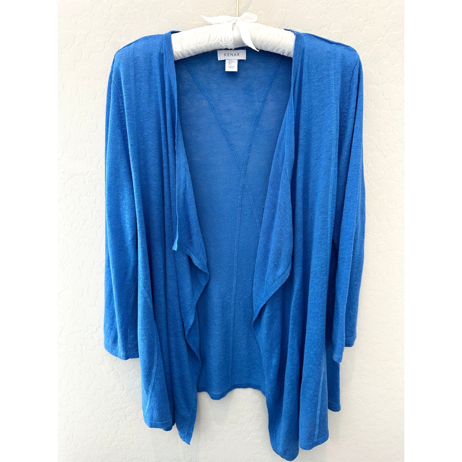 Other KENAR | Blue Linen Lightweight Open Front Waterfall Cardigan Size L / US 10 / IT 46 - 1 Thumbnail