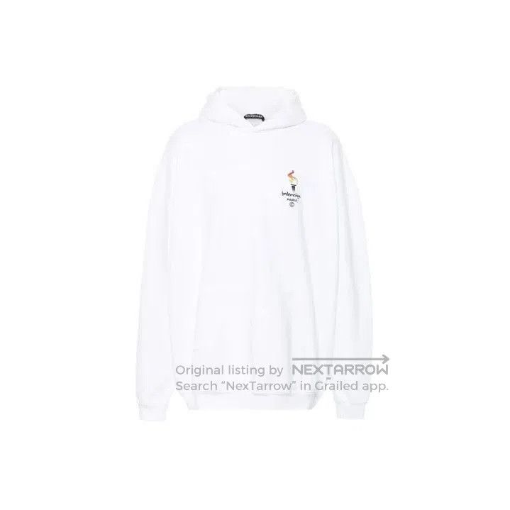 Balenciaga White Long Sleeve Hoodie with Logo.