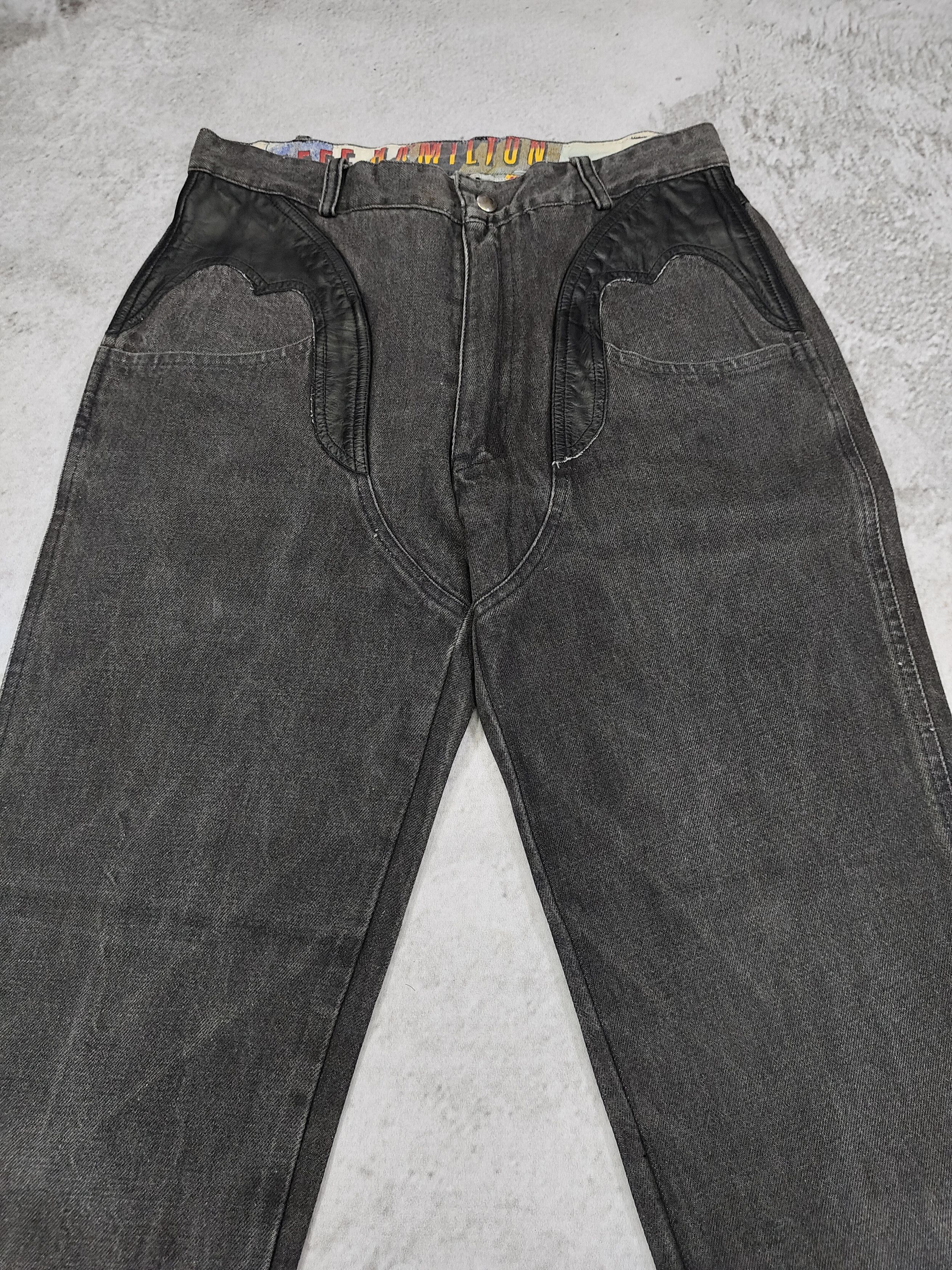 Jeff Hamilton 80s Jeff Hamilton- Archive Rocker Grunge Leather Trim Jeans Size US 31 - 1 Thumbnail