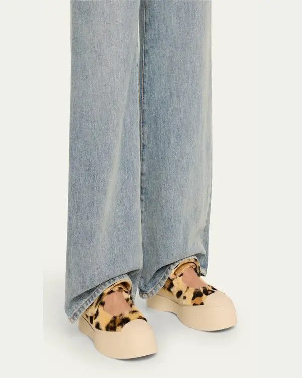 Marni o1w1db11125 Shearling Mary Jane Sneakers in Brown/Leopard Size US 7 / IT 37 - 2 Thumbnail