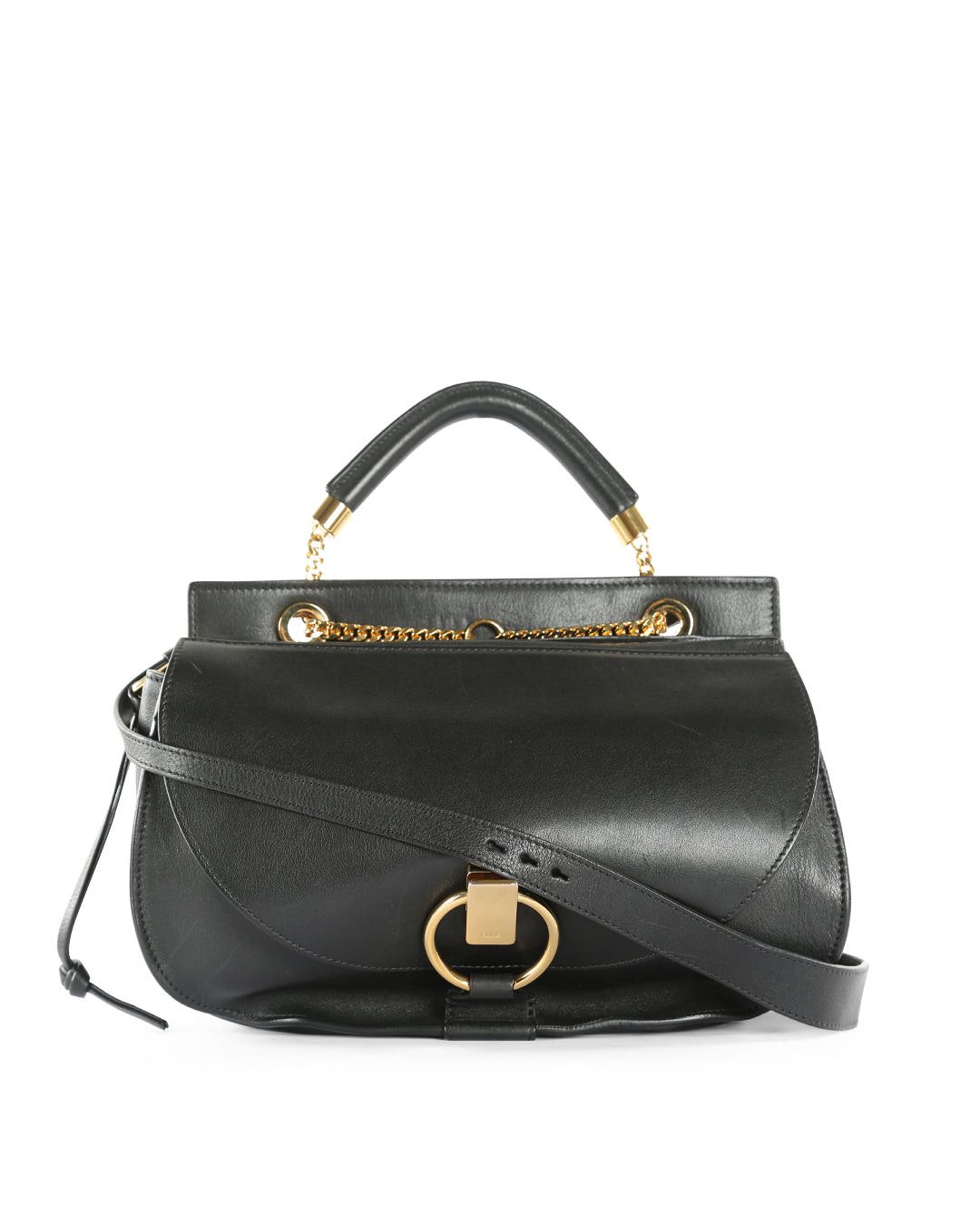 Chloe CHLOE Black Calfskin Leather & Suede Goldie Medium Shoulder Bag ...