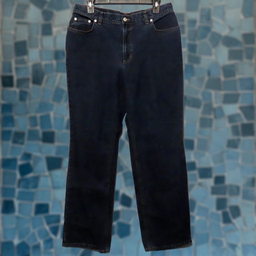 Lands' End Lands' End Jeans Women Straight Leg Dark Wash 12 Regular 33x29 Cotton Denim 5-Pocket Mens? Womens Size 34" / US 12 / IT 48 - 1 Thumbnail
