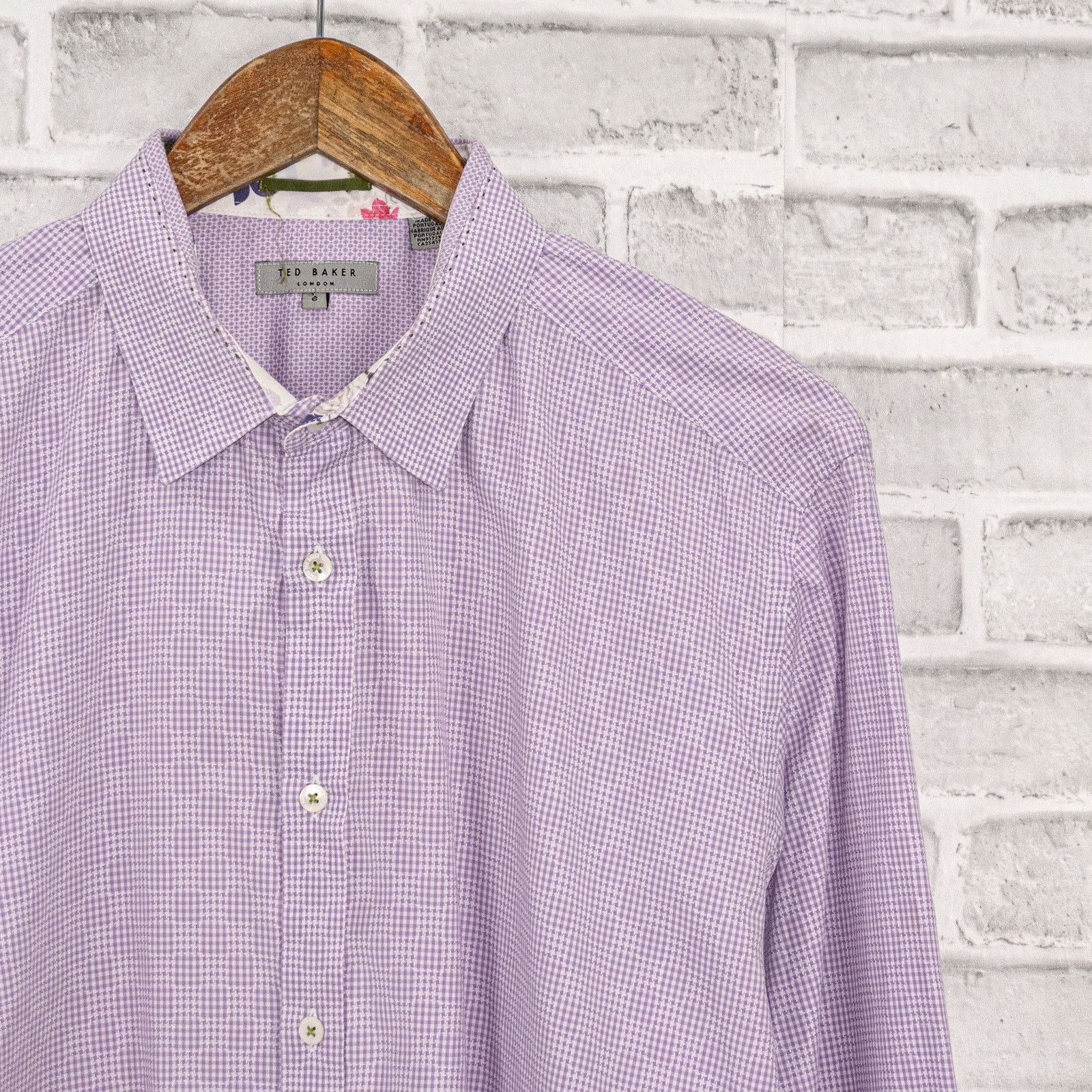Ted Baker TED BAKER London Button up Shirt Light Purple mini Check Size US XL / EU 56 / 4 - 3 Thumbnail