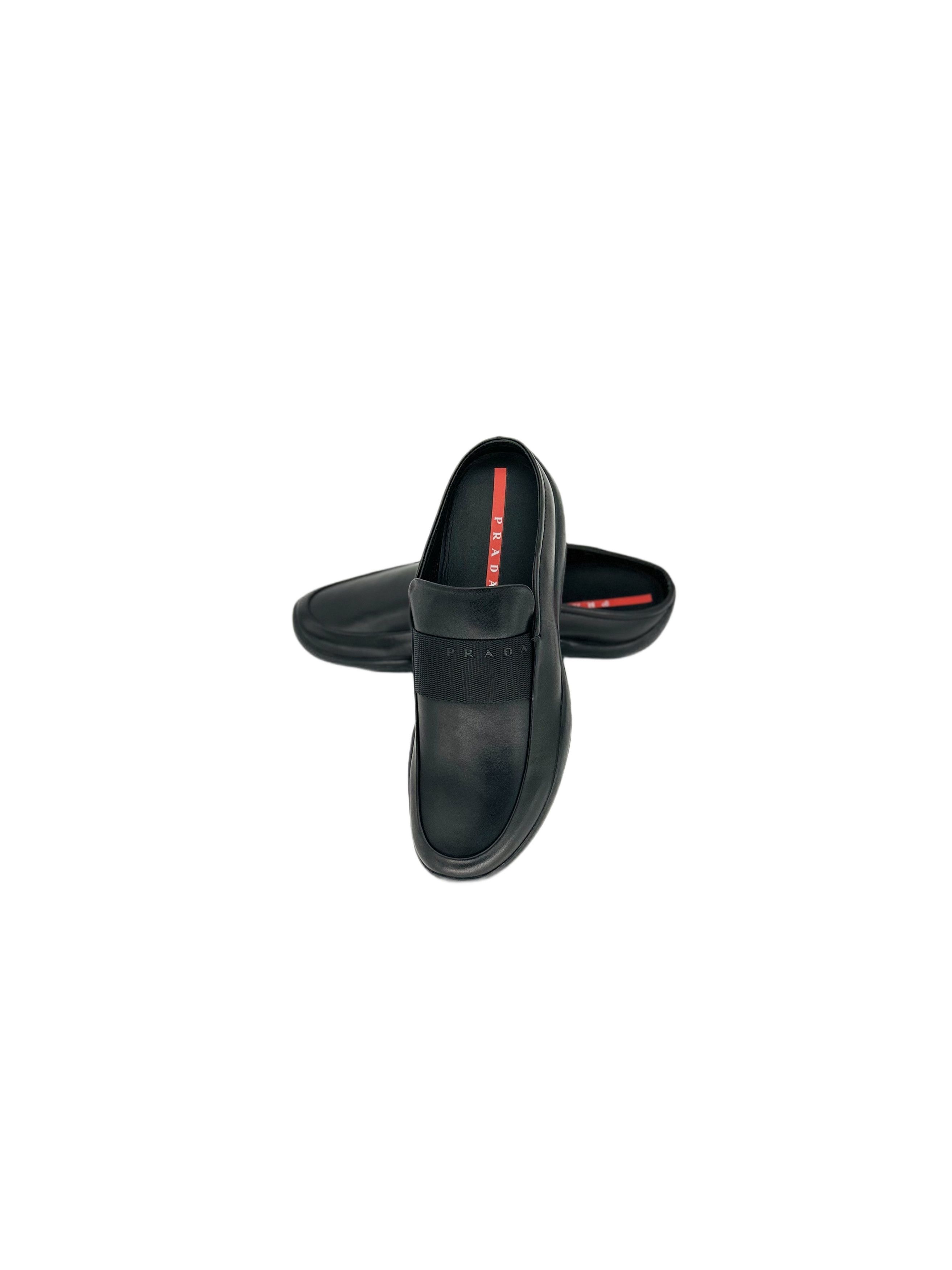 Prada Prada Linea Rossa Black Calf Leather MulesWithTaped Branding Size US 8 / EU 41 - 3 Thumbnail