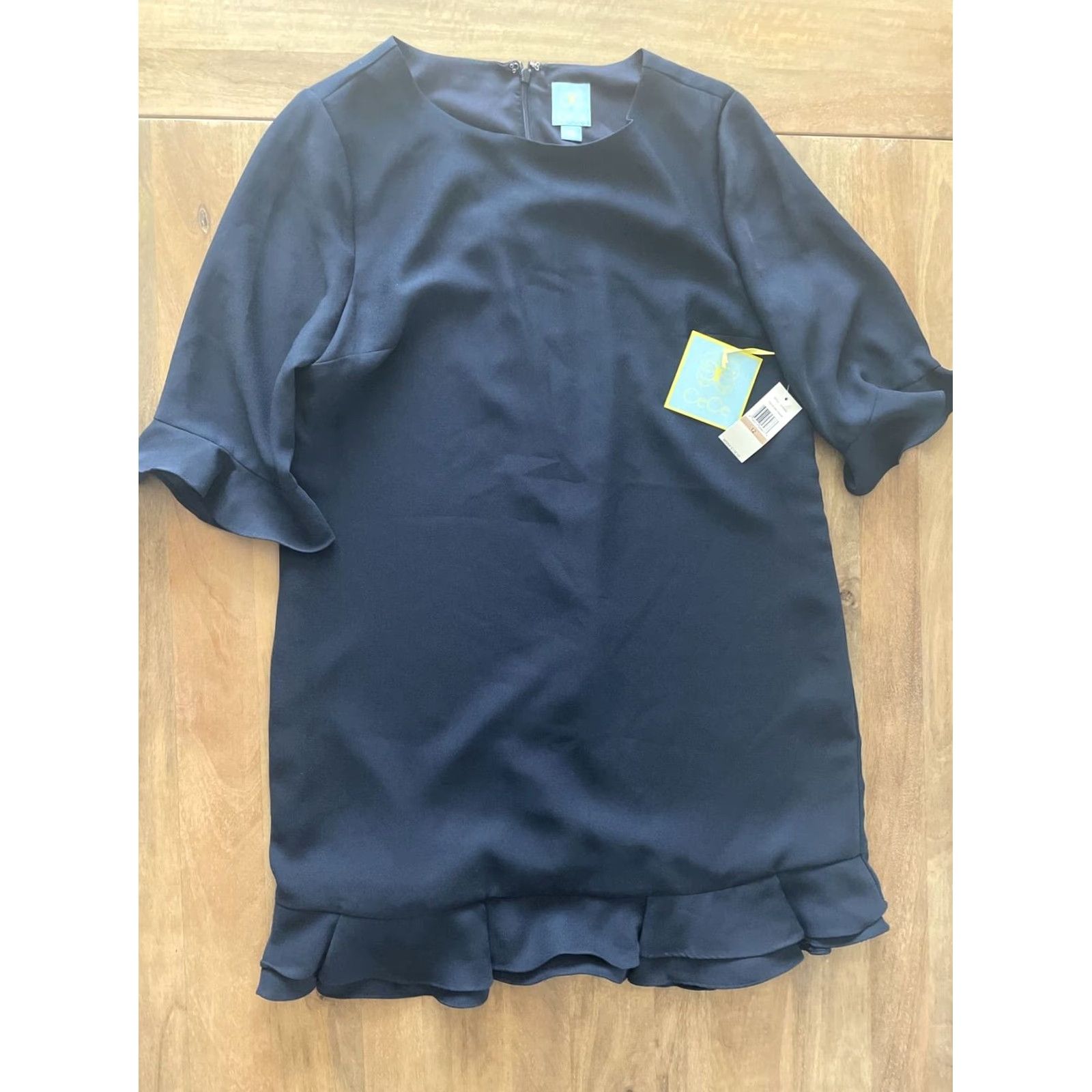 Vintage CeCe Nordstrom A-Line Dress Womens Size 12 Blue Knee Length Puff Sleeve Ruffle Lace Polyester Professional Workwear Dress Size XL / US 12-14 / IT 48-50 - 2 Thumbnail