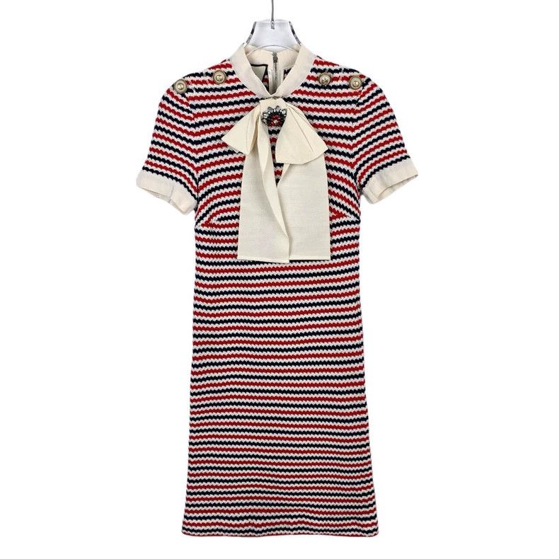 Gucci Gucci Striped Knit Dress with Pearl Buttons Size US S / EU 44-46 / 1 - 1 Thumbnail