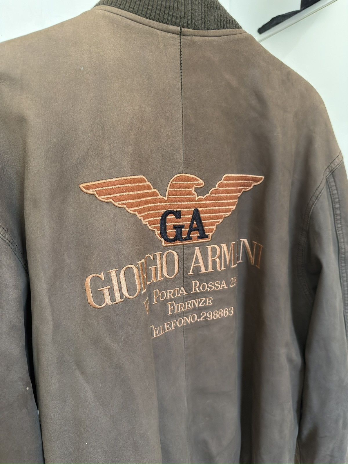 Giorgio Armani ‘80s Leather Logo Bomber Size US L / EU 52-54 / 3 - 3 Thumbnail