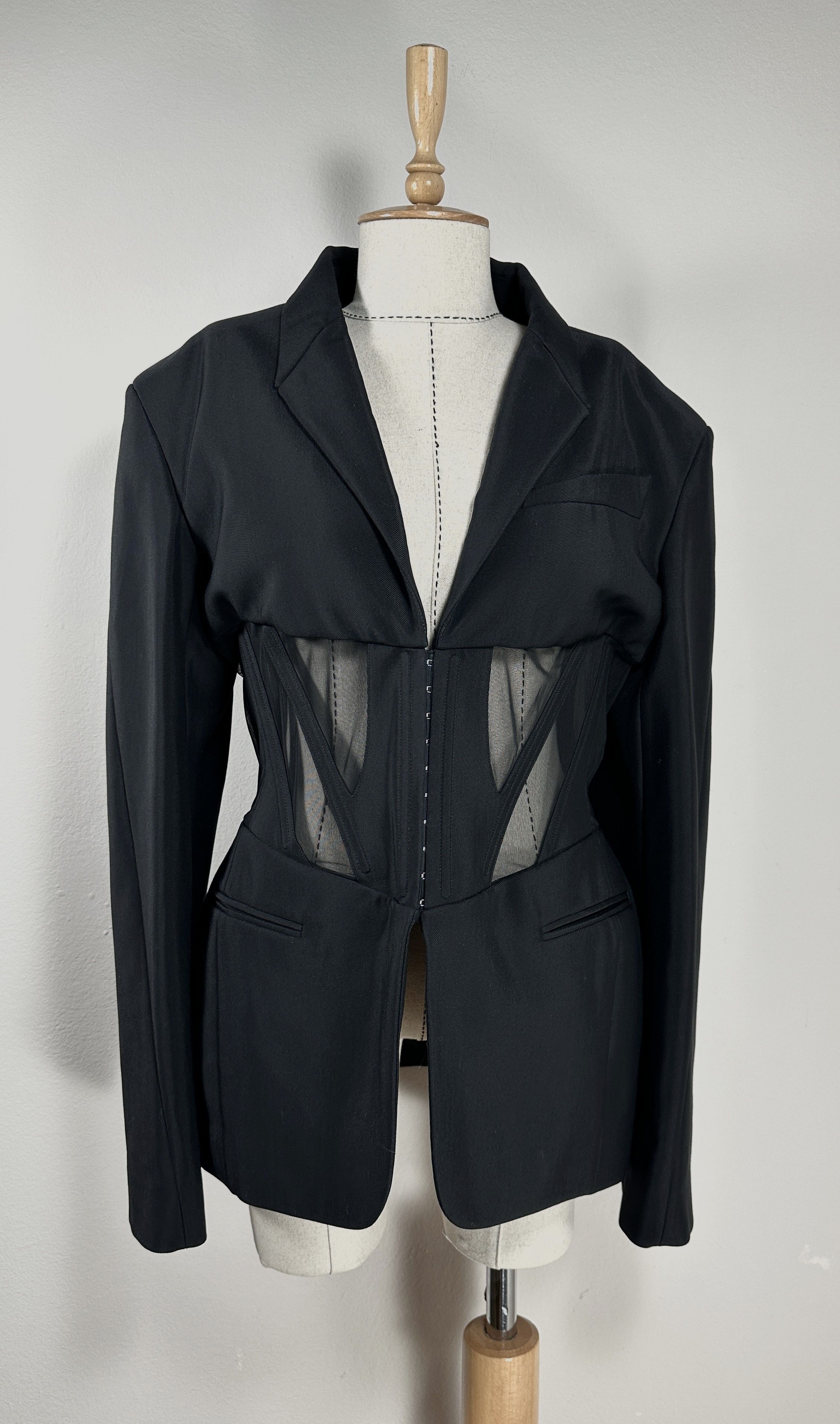 image of Mugler x Thierry Mugler Fitted Mesh Corset Jacket in Black, Women's (Size XL)