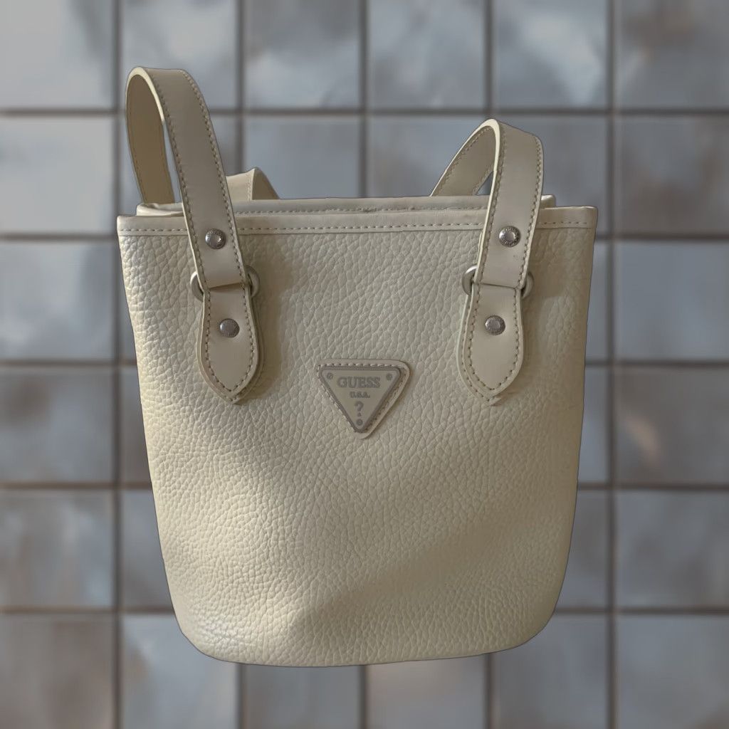 Vintage Guess Mini Tote Bag Ivory Leather Women in White