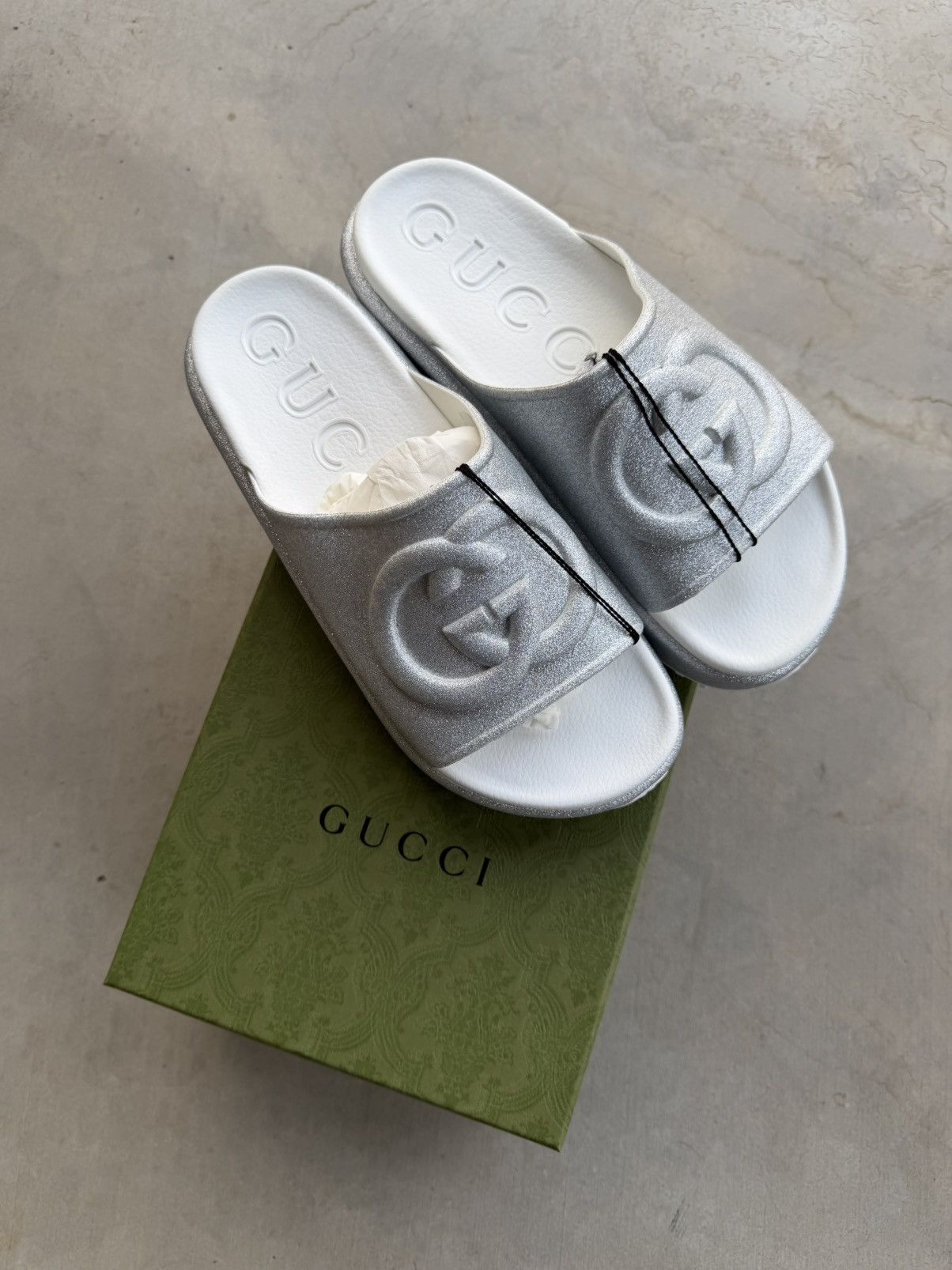 Gucci Gucci Glitter Rubber Interlocking G Slides – Women’s EU 41 Size US 9.5 / IT 39.5 - 1 Thumbnail