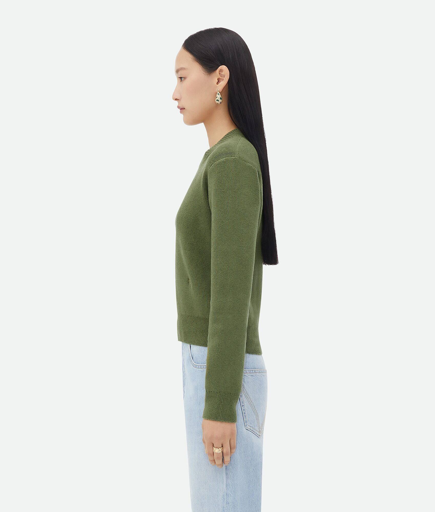 Bottega Veneta o1n1vont0625 Linen "Bv" Embroidery Jumper in Leaf Size S / US 4 / IT 40 - 2 Thumbnail
