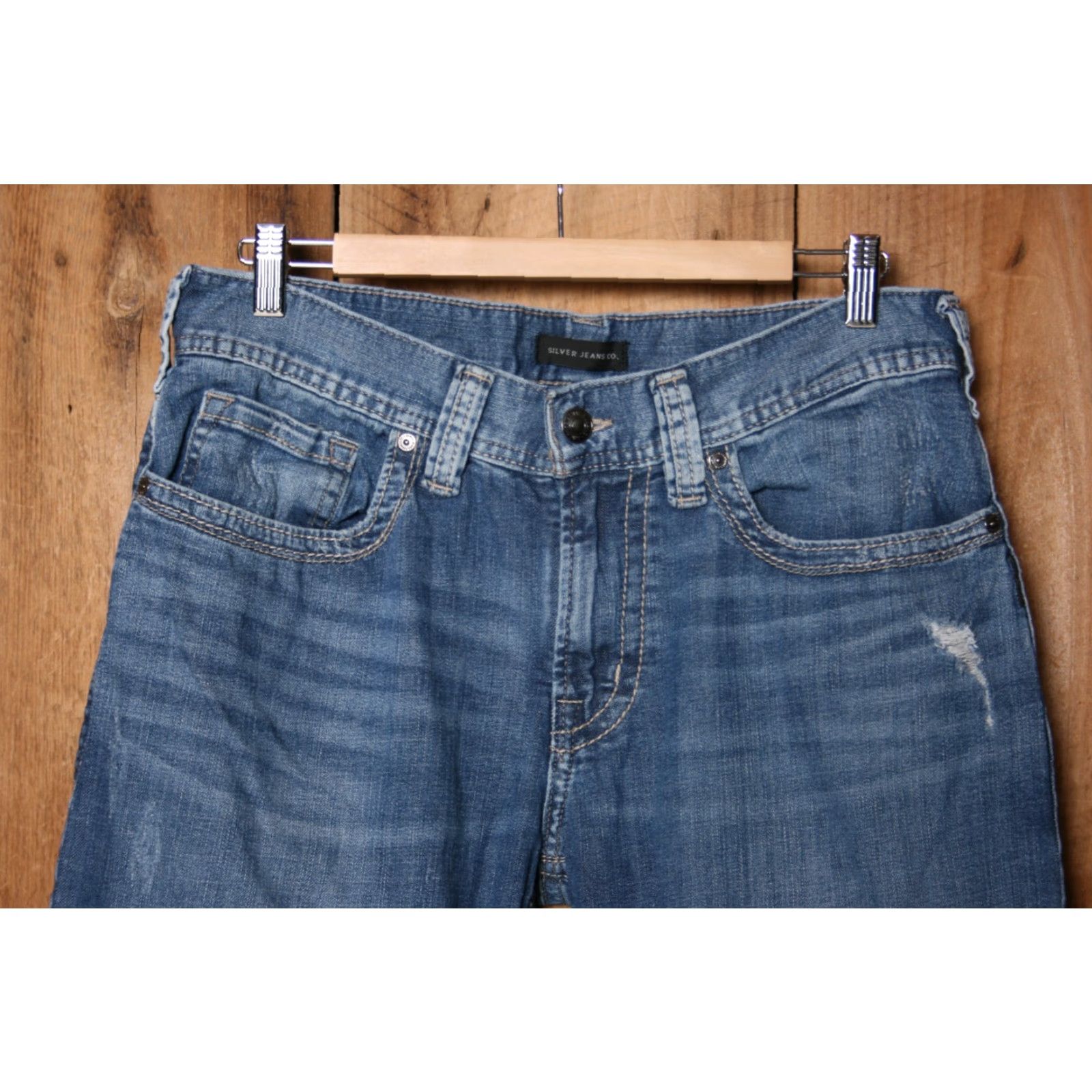 Silver Jeans Co. VINTAGE Silver Jeans Bootcut Jeans 31x34 Mens Blue Denim 5-Pocket Relaxed Fit Sliver Craig Distressed Stretch Inseam 34.5in Sz 31x34 Size US 31 - 2 Thumbnail