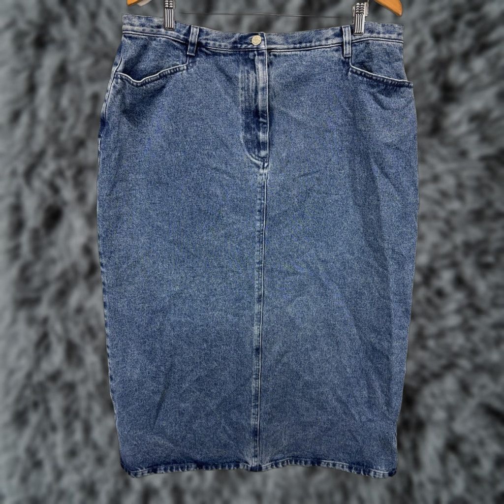 Evan Picone VINTAGE Evan Picone Skirt 18W Plus Blue Denim Maxi Slit 90s Y2K Womens Size 40" / US 18 - 1 Thumbnail