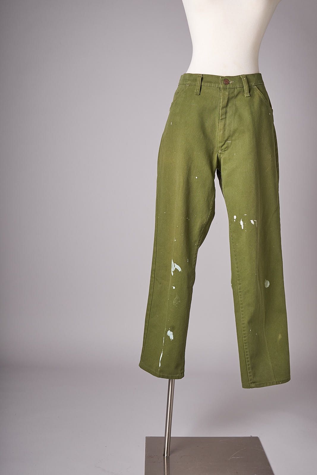 Vintage 1970s Green Trousers Paint Splatter Pants Military Size US 34 / EU 50 - 1 Thumbnail