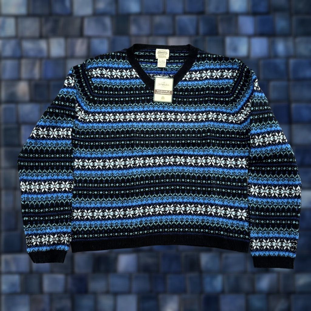 Vintage VTG St. Johns Bay Women’s Pullover 100% Washable Lambs Wool Sweater Size XL Blue White V Neck Nordic Fair Isle Knit Wool Pullover Womens Size XL / US 12-14 / IT 48-50 - 1 Thumbnail