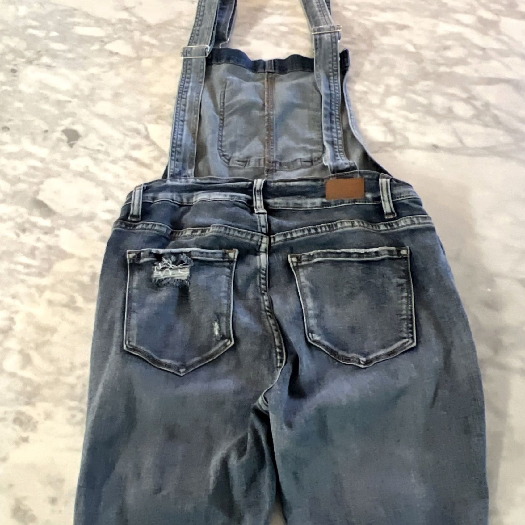 Denime Judy Blue Distressed Denim Overalls Womens M Whiskers Blue Skinny Thrashed Size 32" / US 10 / IT 46 - 6 Thumbnail