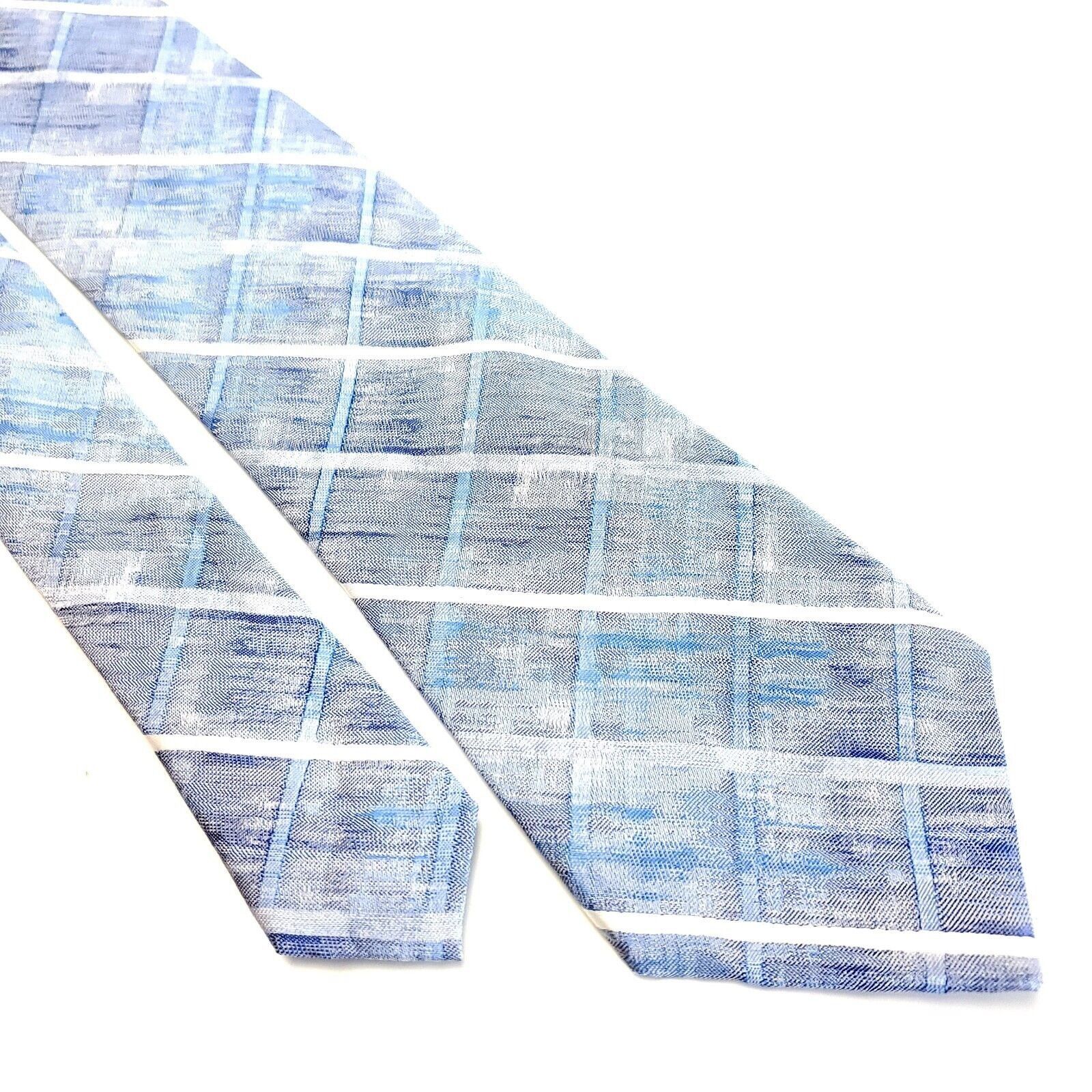 Van Heusen Van Heusen Blue Gray Plaid Woven Skinny Silk Tie Size ONE SIZE - 1 Thumbnail