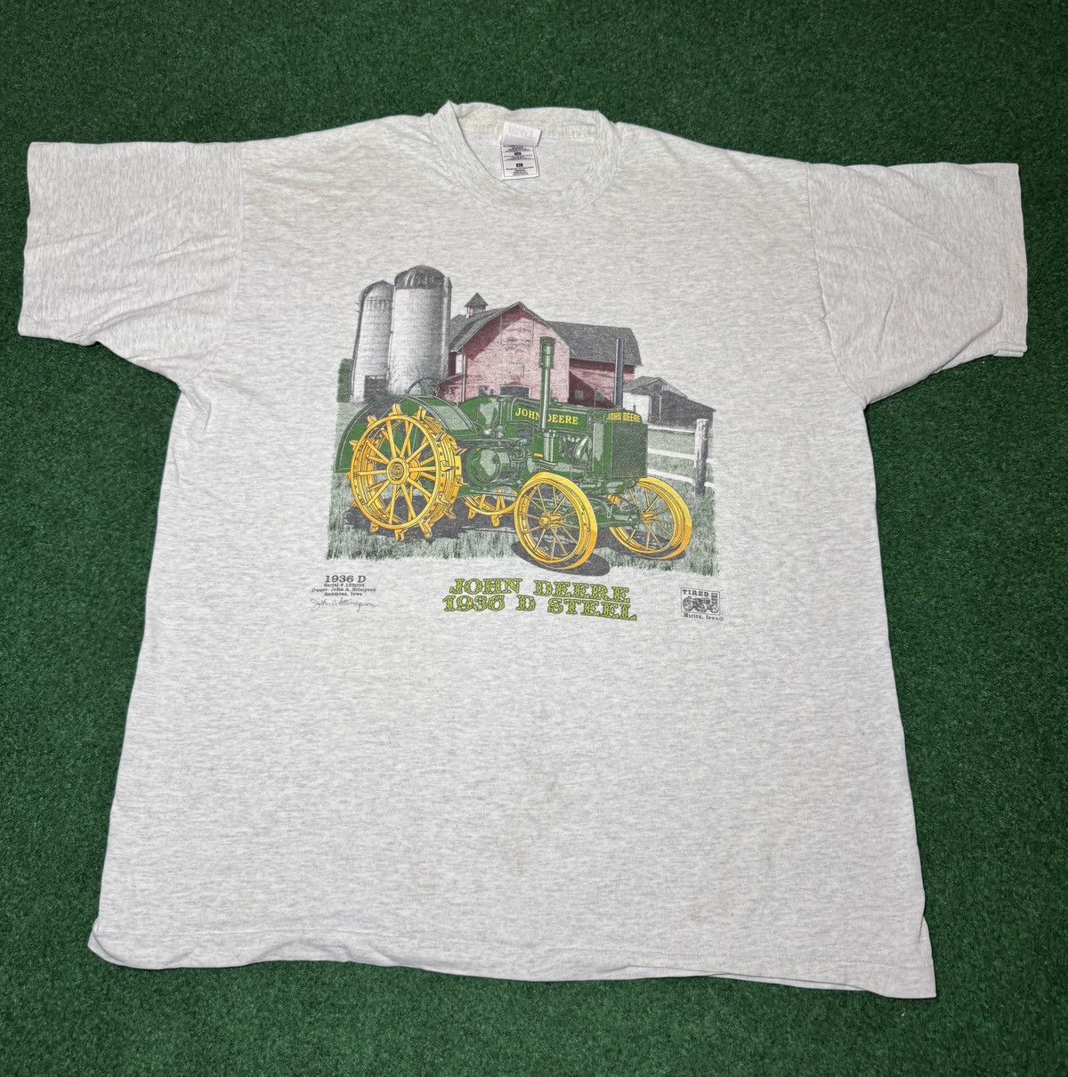 Fruit Of The Loom × John Deere × Vintage Vintage 90s John Deer Big Green Tractor USA Made T Shirt Size US XL / EU 56 / 4 - 1 Thumbnail